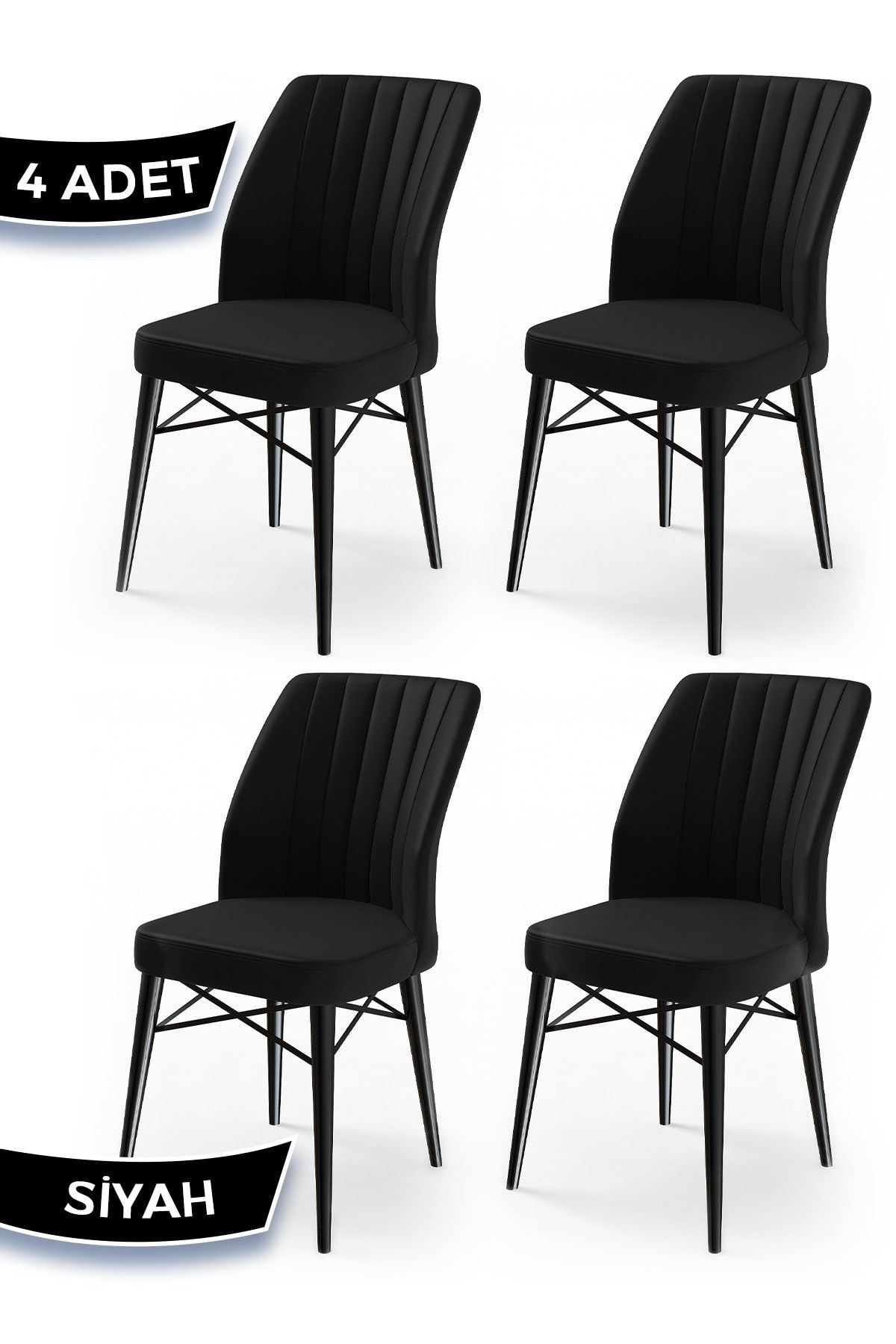 Canisa Concept Flex Serisi, Siyah Renk Sandalye, Siyah Gürgen Ayaklı 1.sınıf Sandalye 4 Adet
