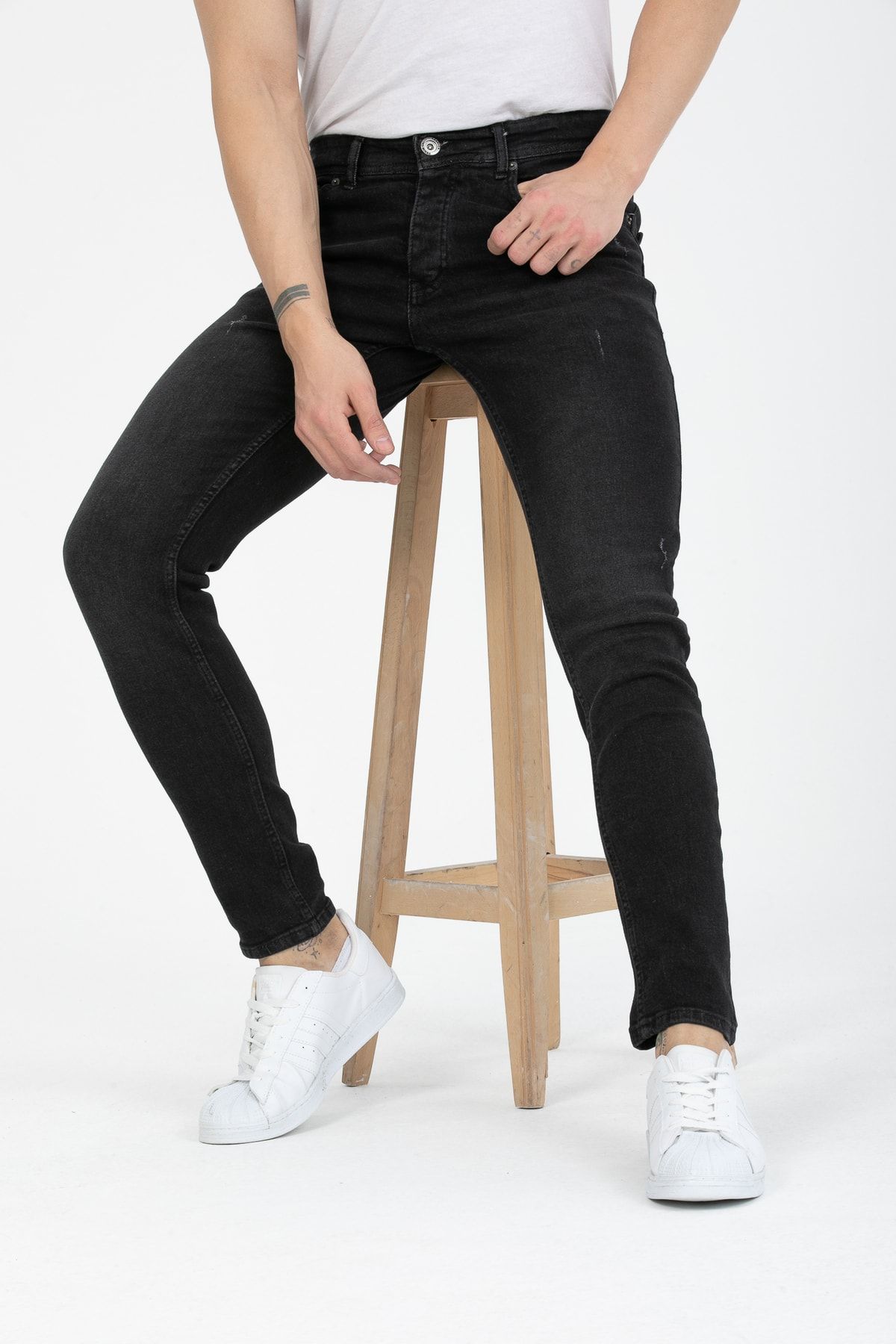 OneZero Erkek Siyah Tırnaklı Skinny Fit Jeans