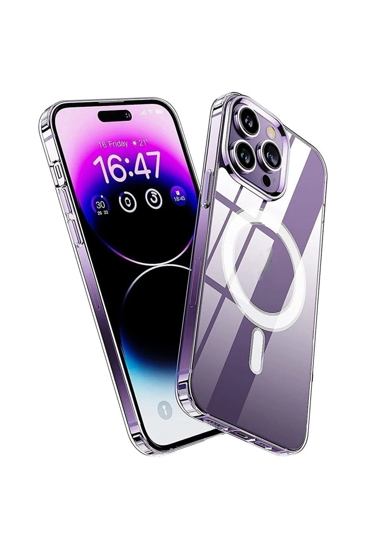 Fibaks Apple Iphone 14 Pro Max Kılıf Magsafe Wireless Kablosuz Şarj Destekli Sert Şeffaf Darbe Emici Kapak