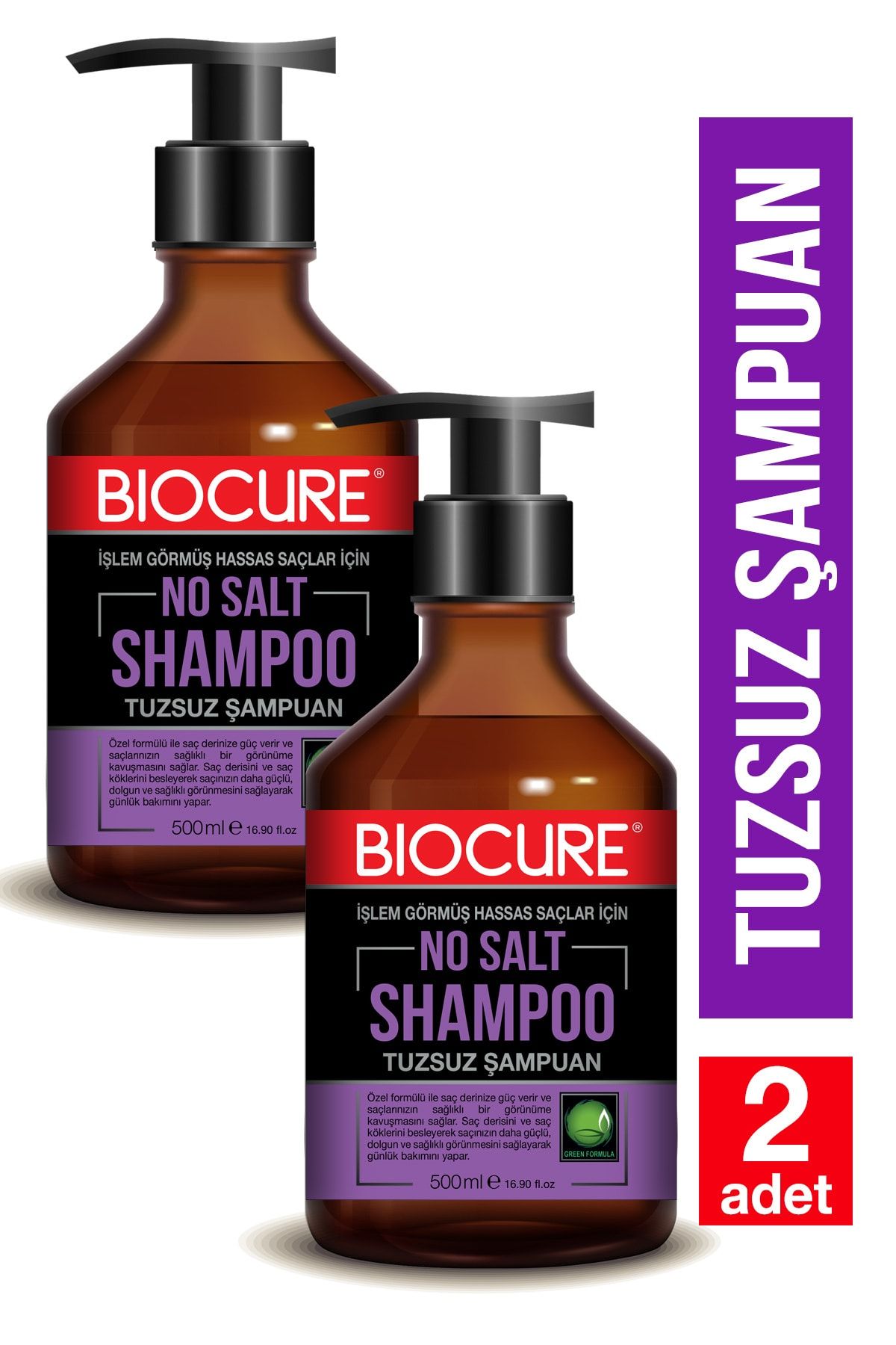 Biocure Tuzsuz - Arındırıcı Saç Günlük Saç Bakım Şampuanı / Parabensiz 500ml X 2 Adet Ekonomik Paket