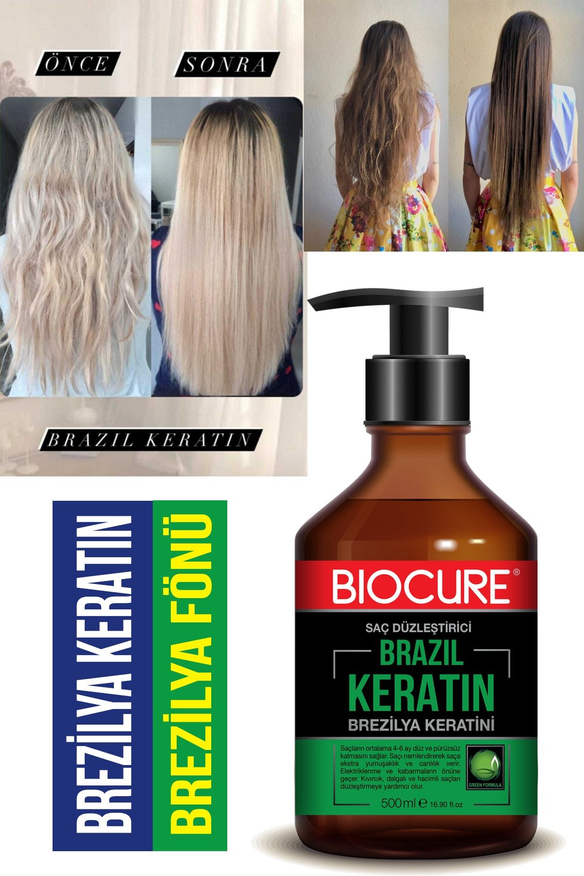 Biocure Kıvırcık Dalgalı Ve Hacimli Saçlar Için Saç Düzleştirici Keratin Bakımı Brezilya Fönü 500ml