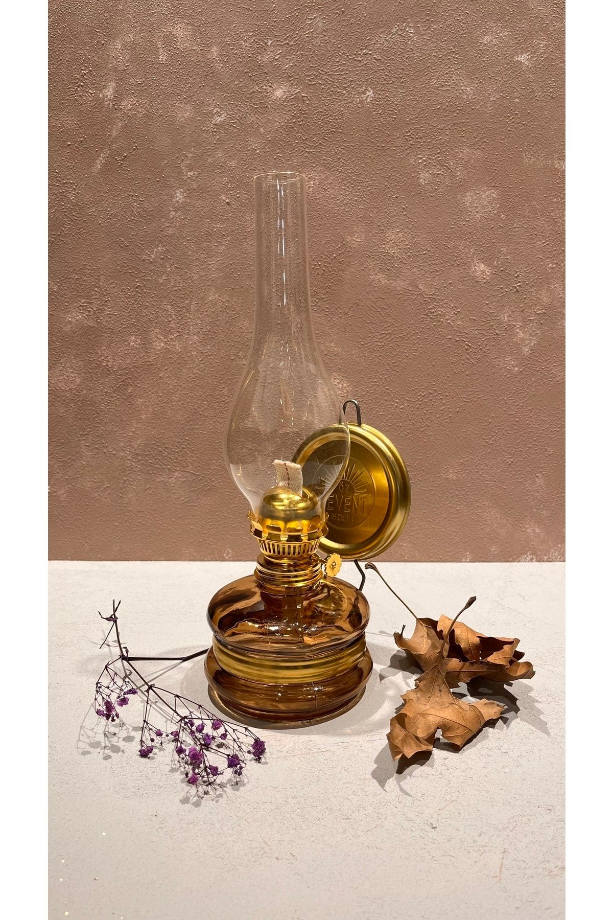 ÖZLEVENT Klasik Amber Gaz Lambası + 250 ml Kandil Yakıtı Sarı + 50 cm Fitil