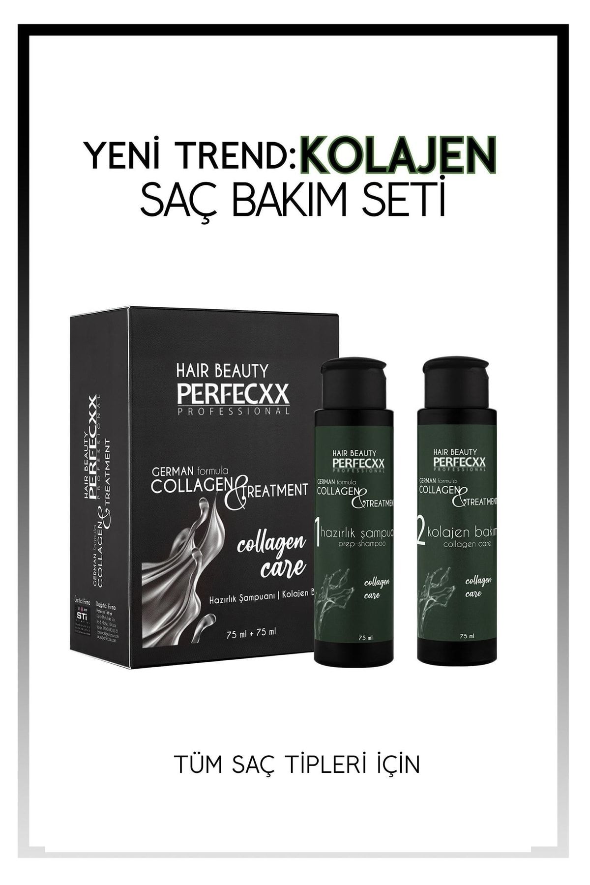 Perfecxx Collagen Saç Bakım Seti Saç Botoksu Etkili 75 ml Hazırlık Şampuanı 75 ml Collagen Bakım