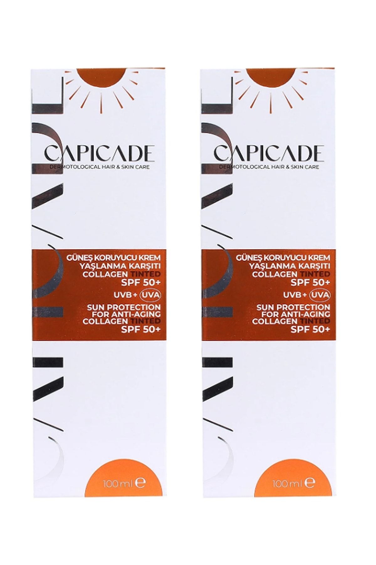 Capicade Güneş Koruyucu Krem Spf 50+ ( Yaşlanma Karşıtı - Renkli ) 100x2 Ml