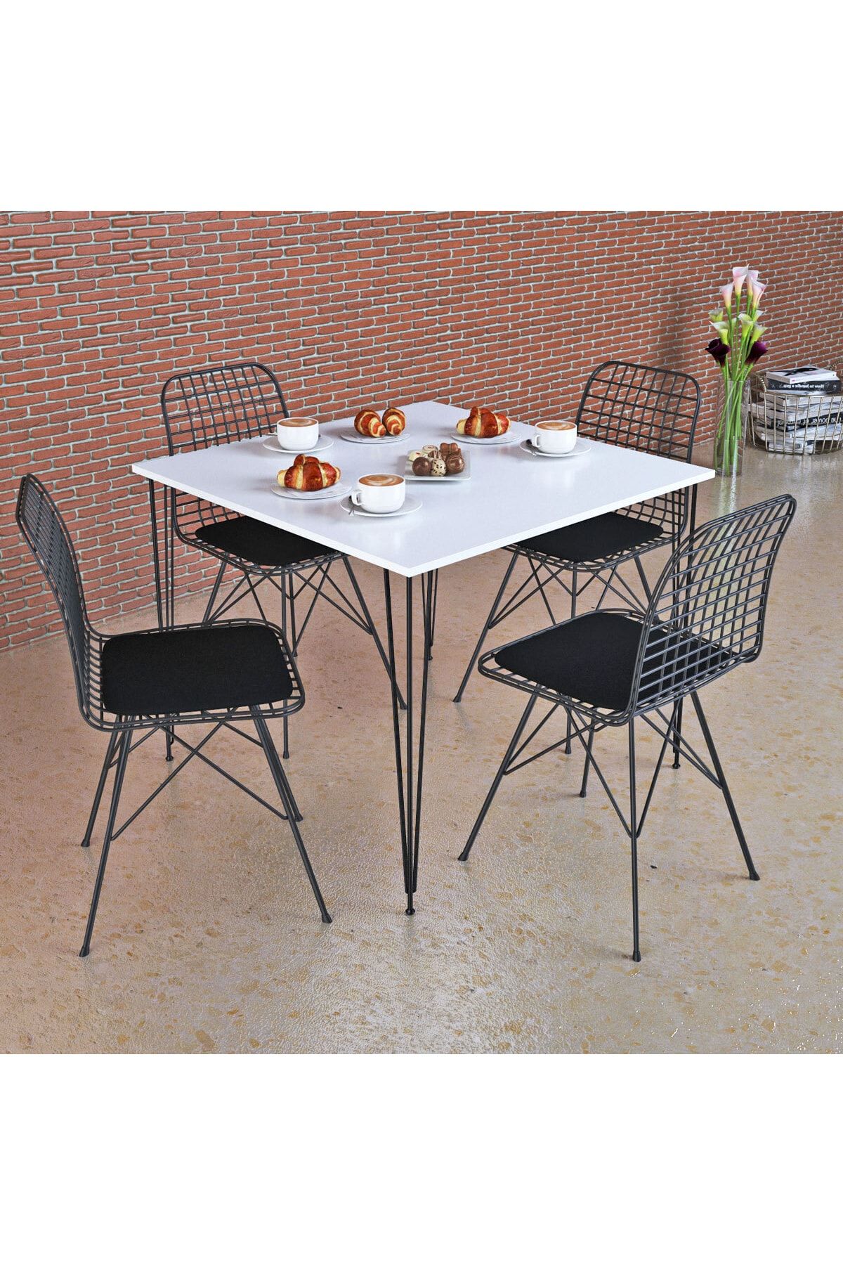 Kef Beyaz Masa Takımı, 70x70cm, 4 Sandalyeli