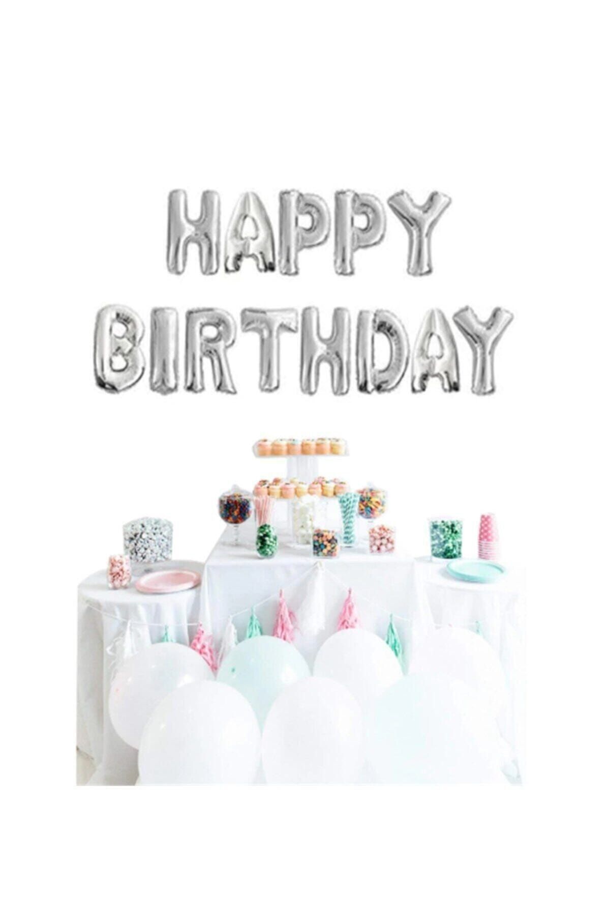 Aşkın Parti Evi Happy Birthday Gümüş Harf Folyo Balon Set