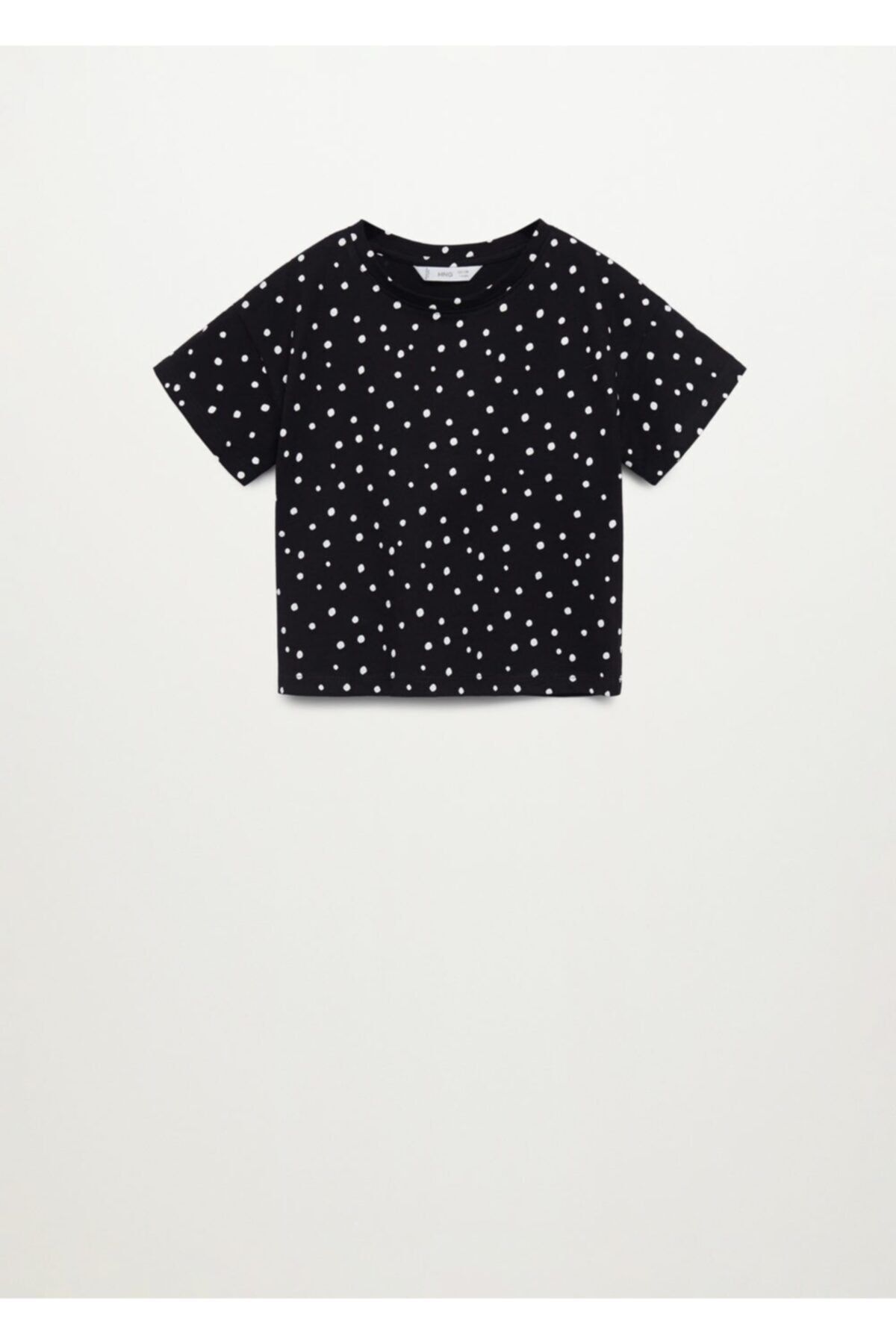 MANGO Kids Kız Çocuk Siyah Pamuk Karışımlı Desenli T-Shirt