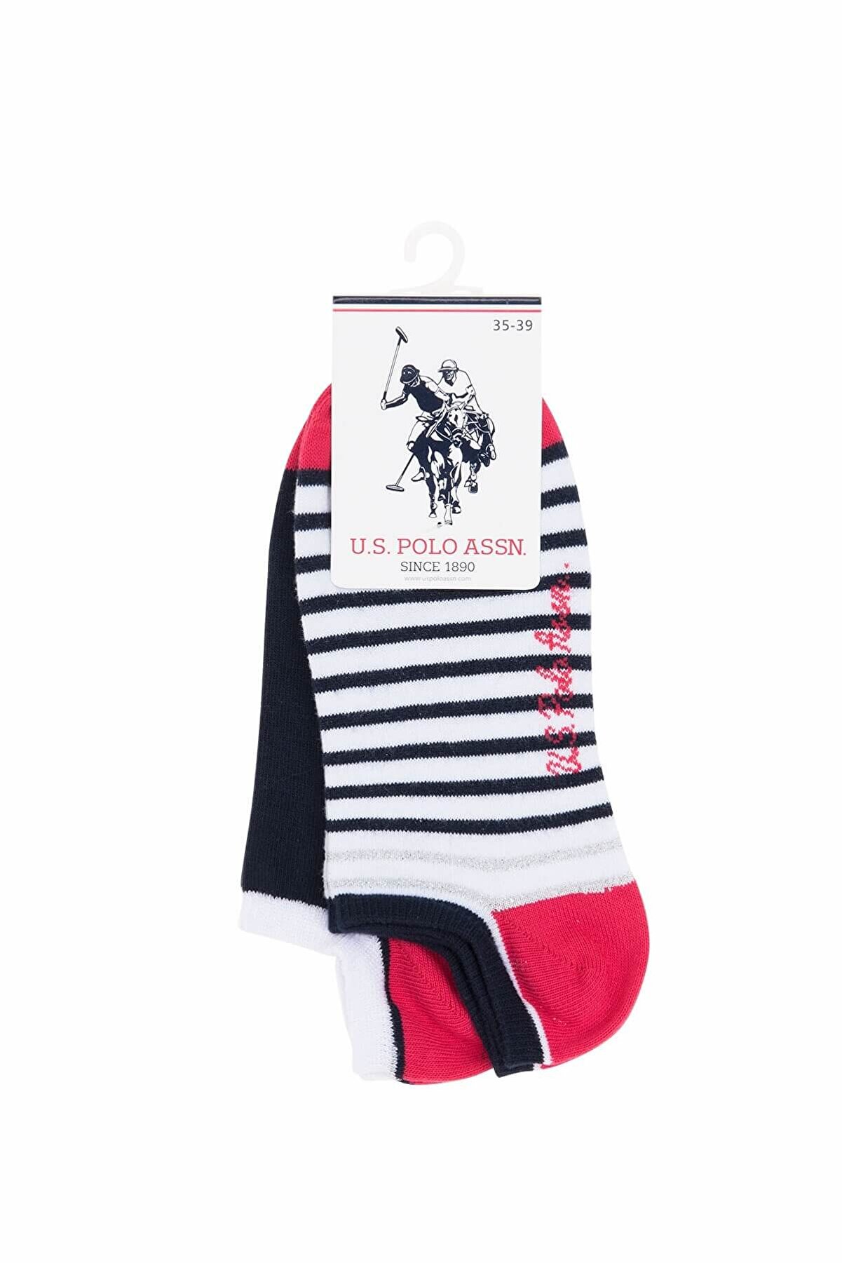 U.S. Polo Assn. Kadın Lacivert Çizgili Lacivert Düz 2'li Patik Çorabı
