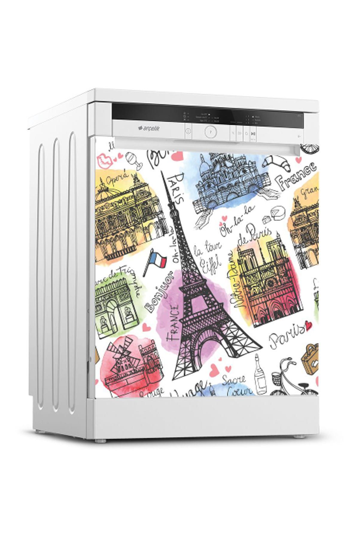 Tilki Dünyası Paris Desenli Bulaşık Makinesi Kapak Sticker 0060 BMAKN00037