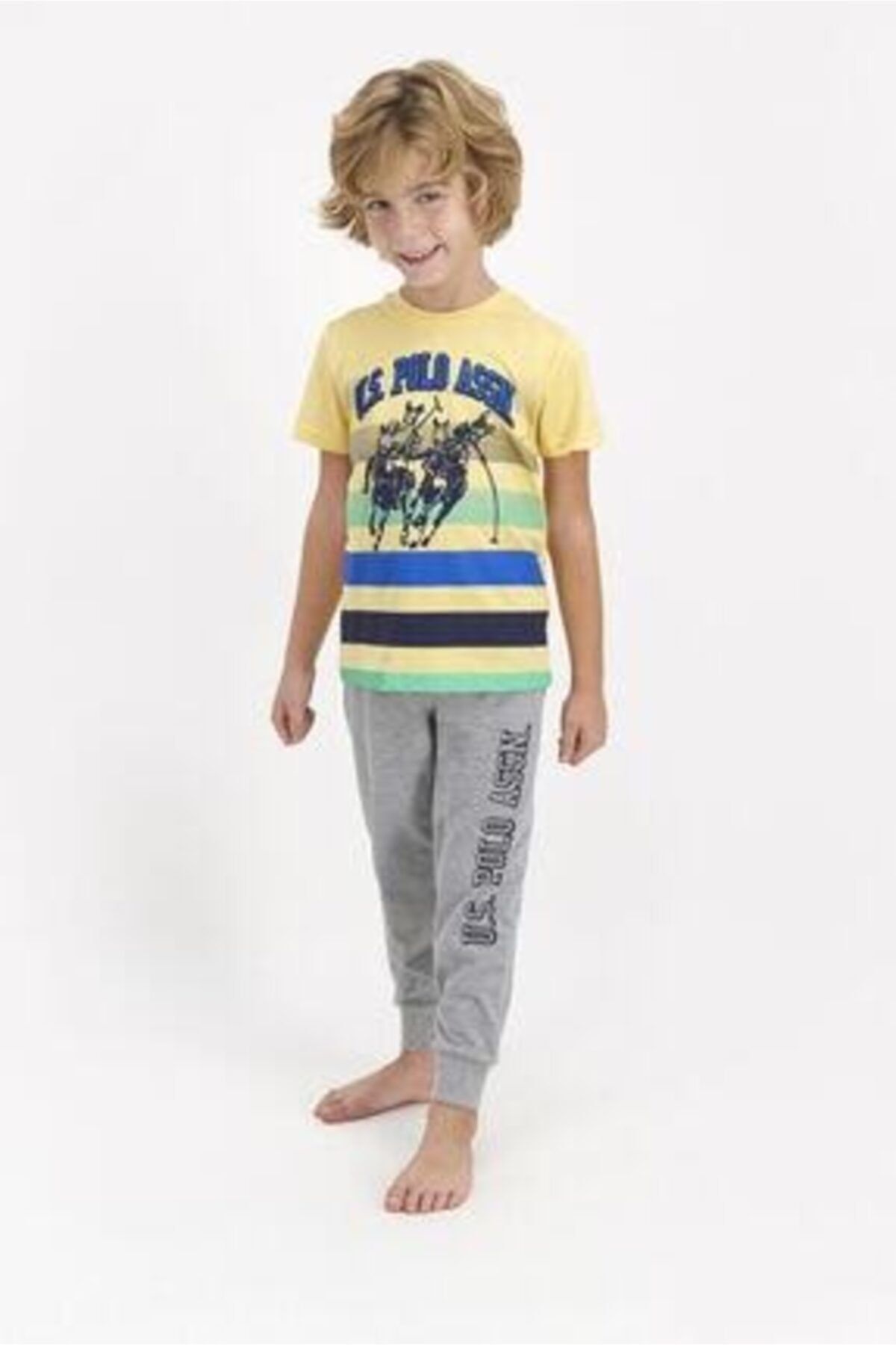 U.S. Polo Assn. Erkek Çocuk Soluk Sarı Lisanslı Kısa Kol Pijama Takımı