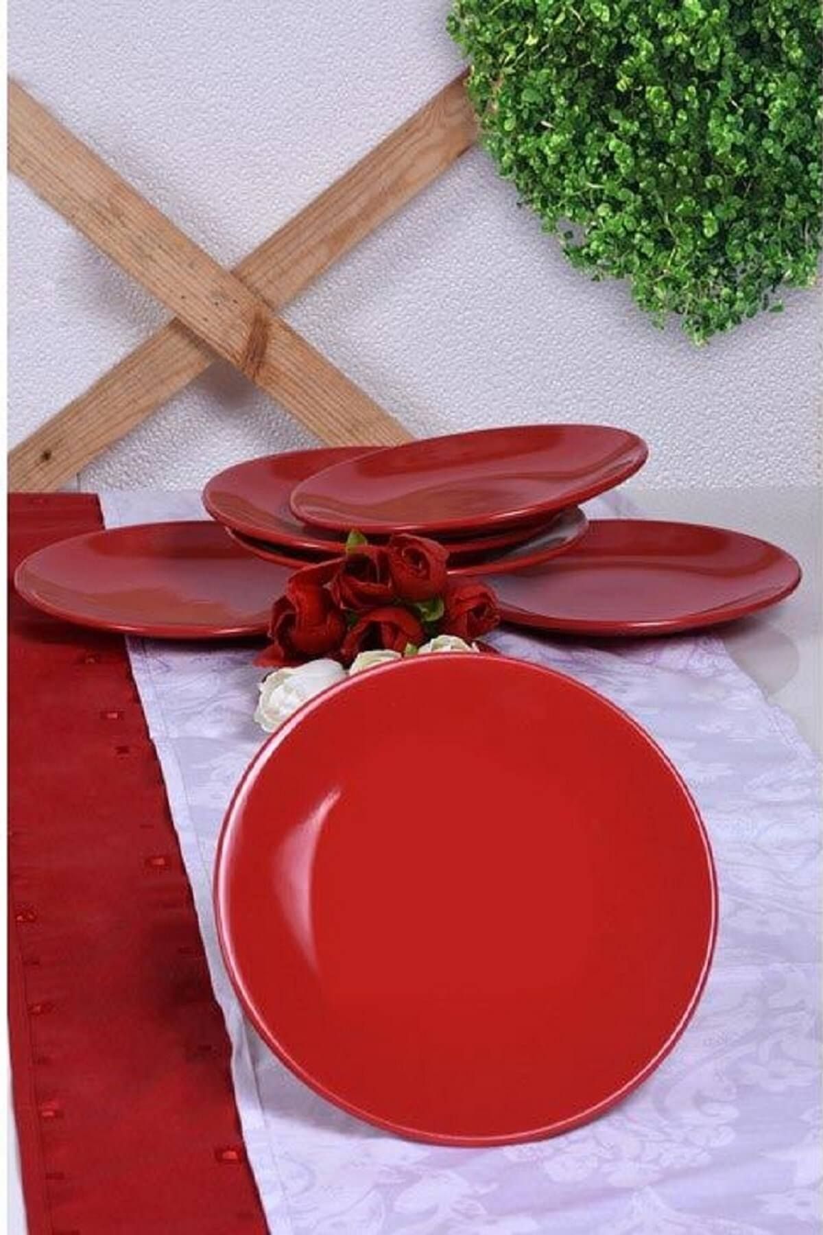 Keramika Kırmızı  Servis Tabağı 25 Cm 6 Adet