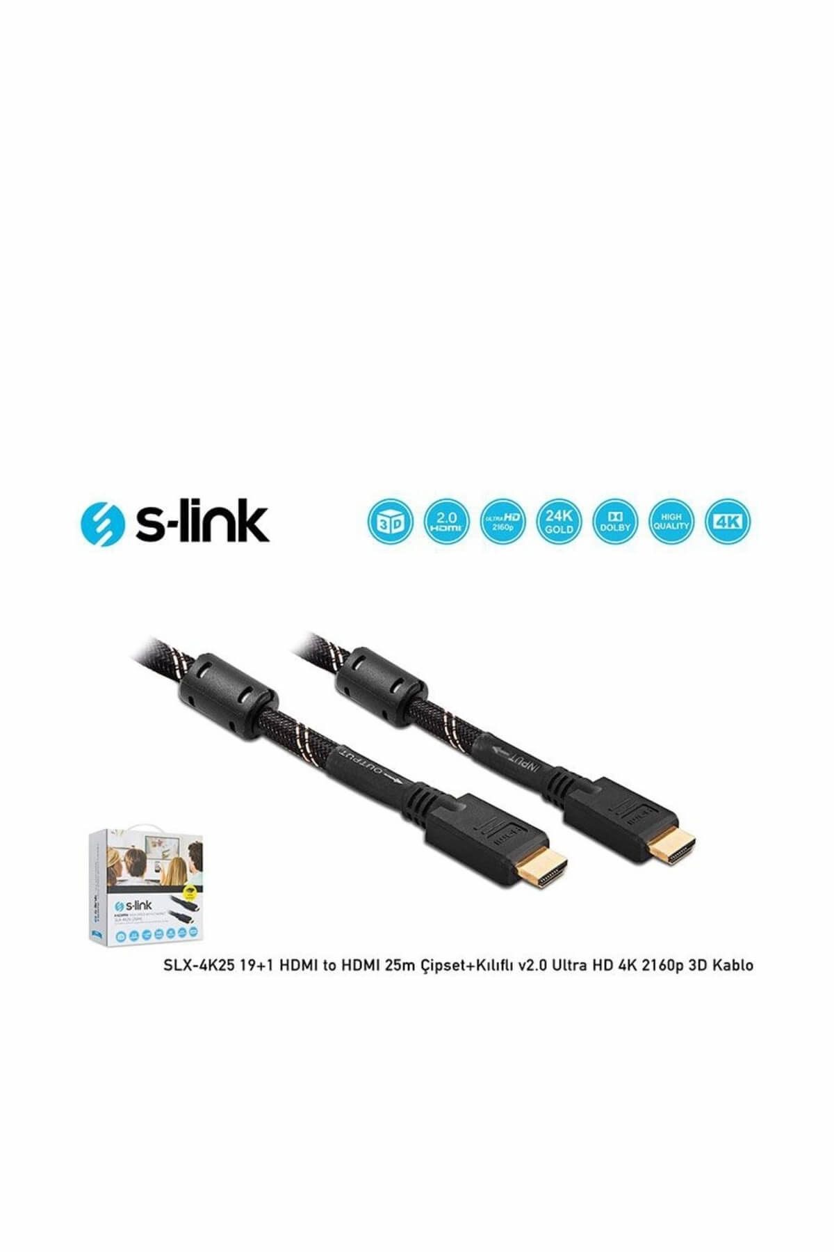 S-Link S-Link SLX-4K25 19+1 HDMI to HDMI 25m Çipset+Kılıflı v2.0 Ultra HD 4K 2160p 3D Kablo