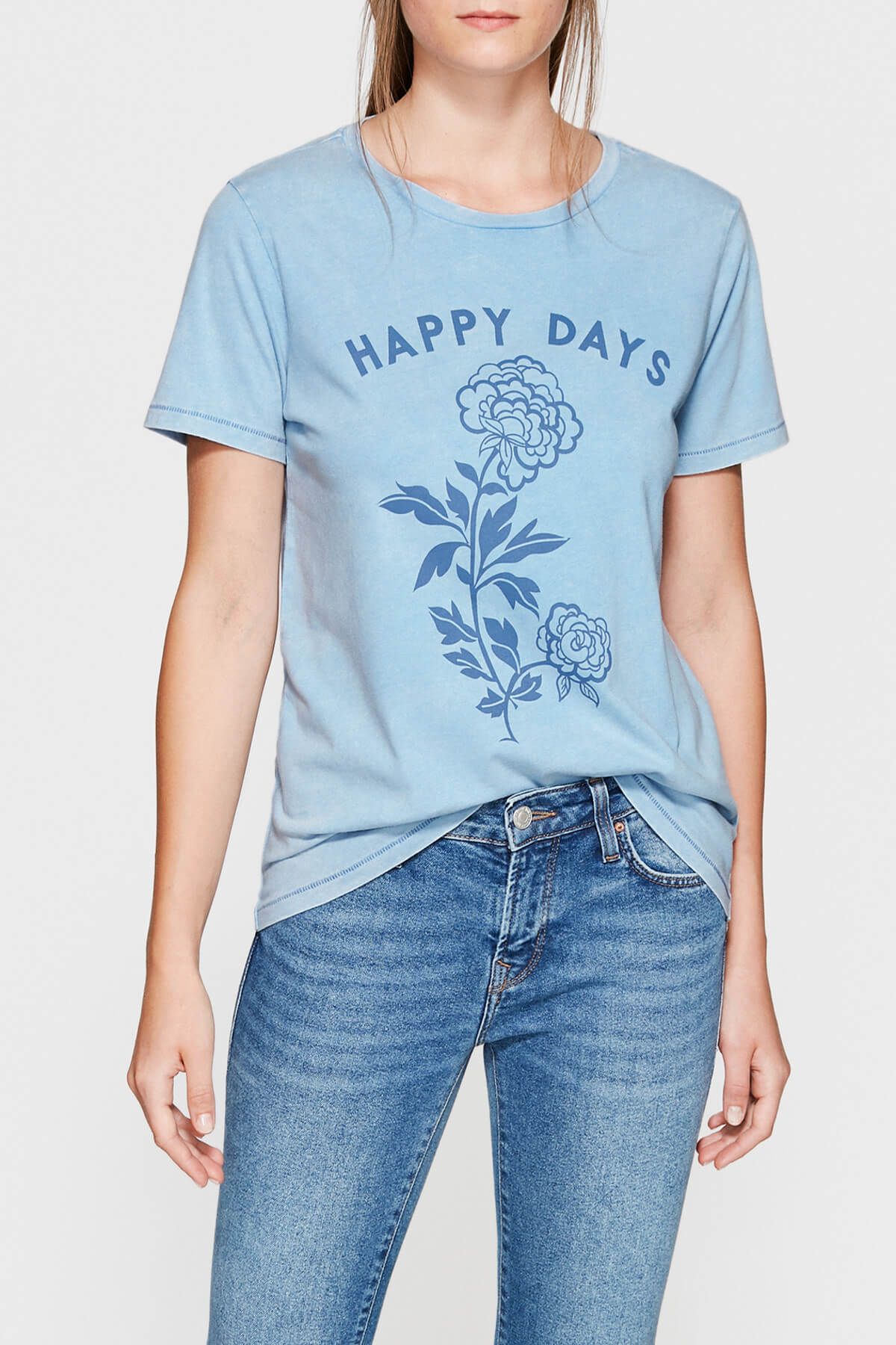 Mavi Kadın Happy Days Baskılı Mavi T-shirt 167395-27123