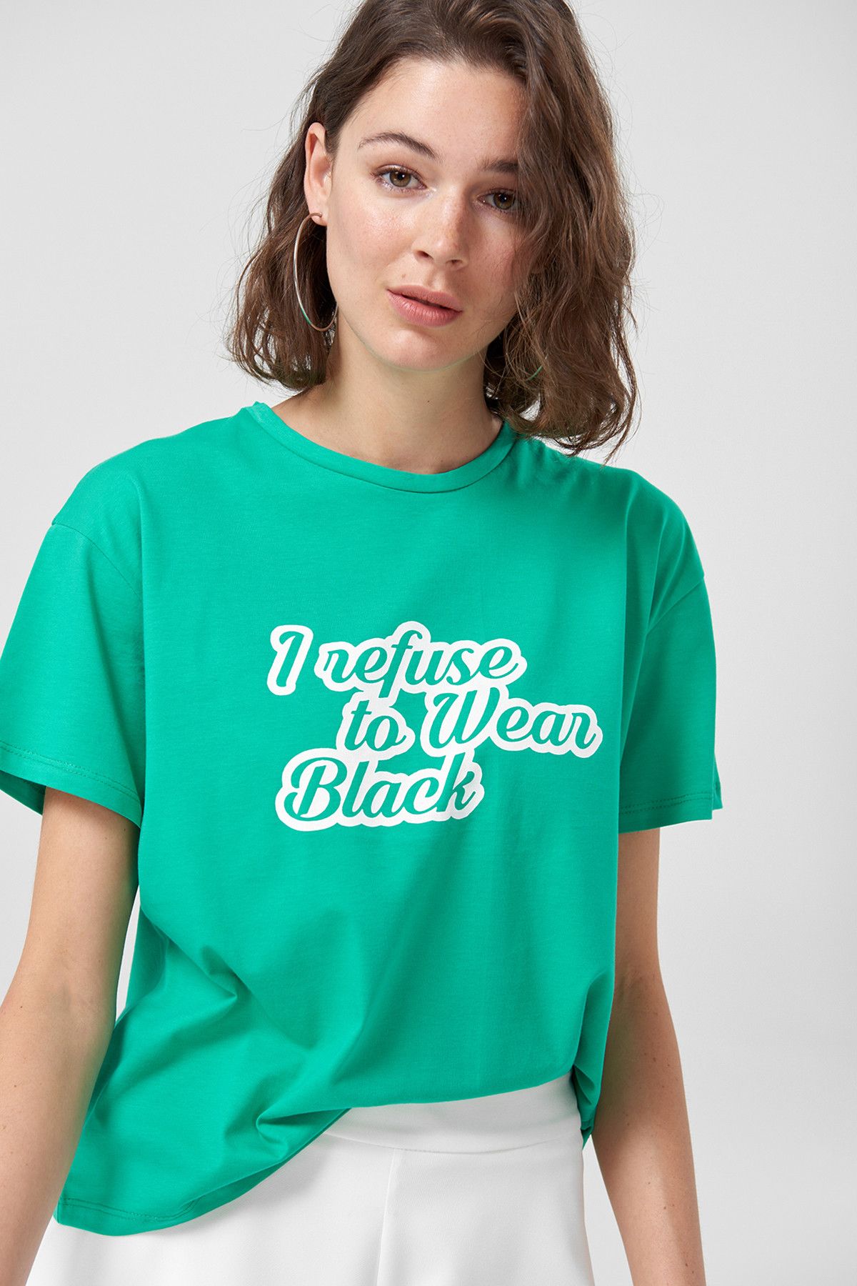 TRENDYOLMİLLA Yeşil Baskılı Örme T-Shirt TCLSS18VX0042