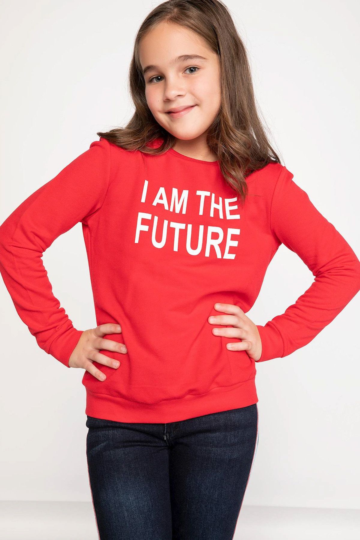 Defacto Kırmızı Genç Kız Slogan Baskılı Sweatshirt