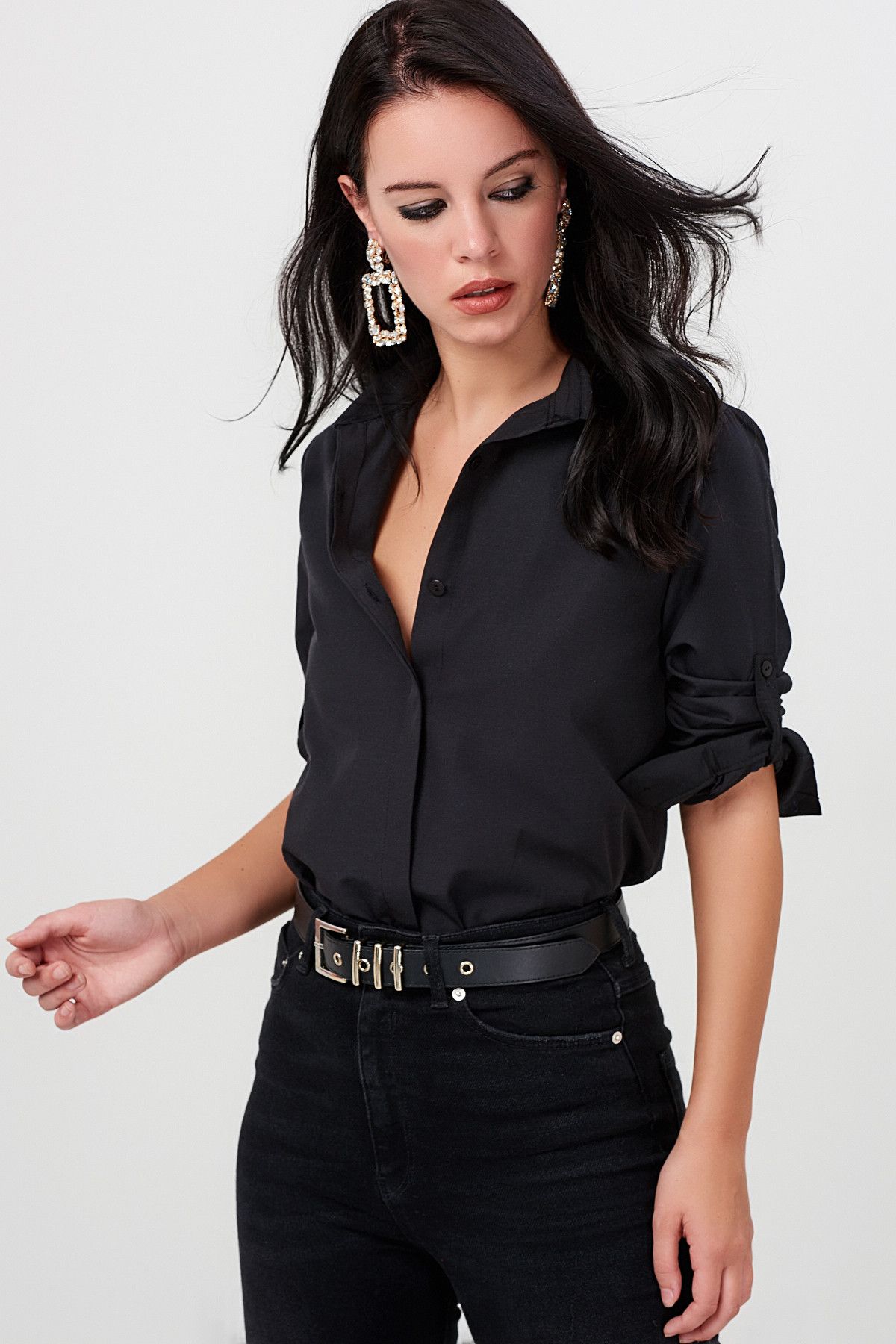 Cool & Sexy Kadın Siyah Gömlek SF10508
