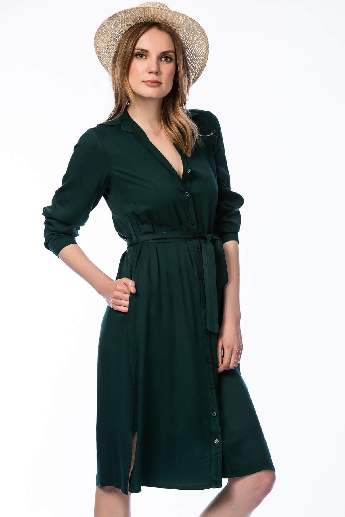 Pitti Kadın Zümrüt Yeşili Gömlek Elbise 50994