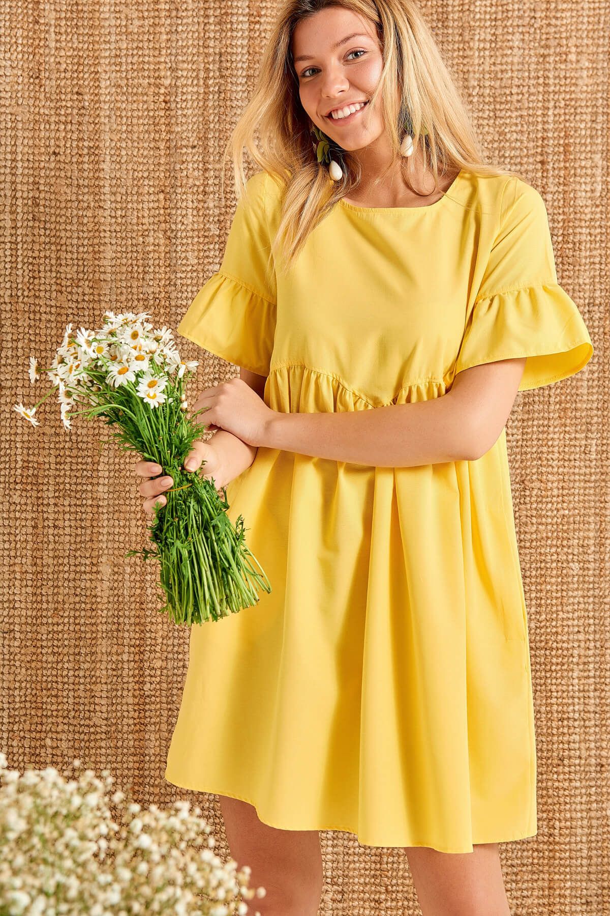 Boutiquen Kadın Sarı Cepli Salaş Elbise 10931