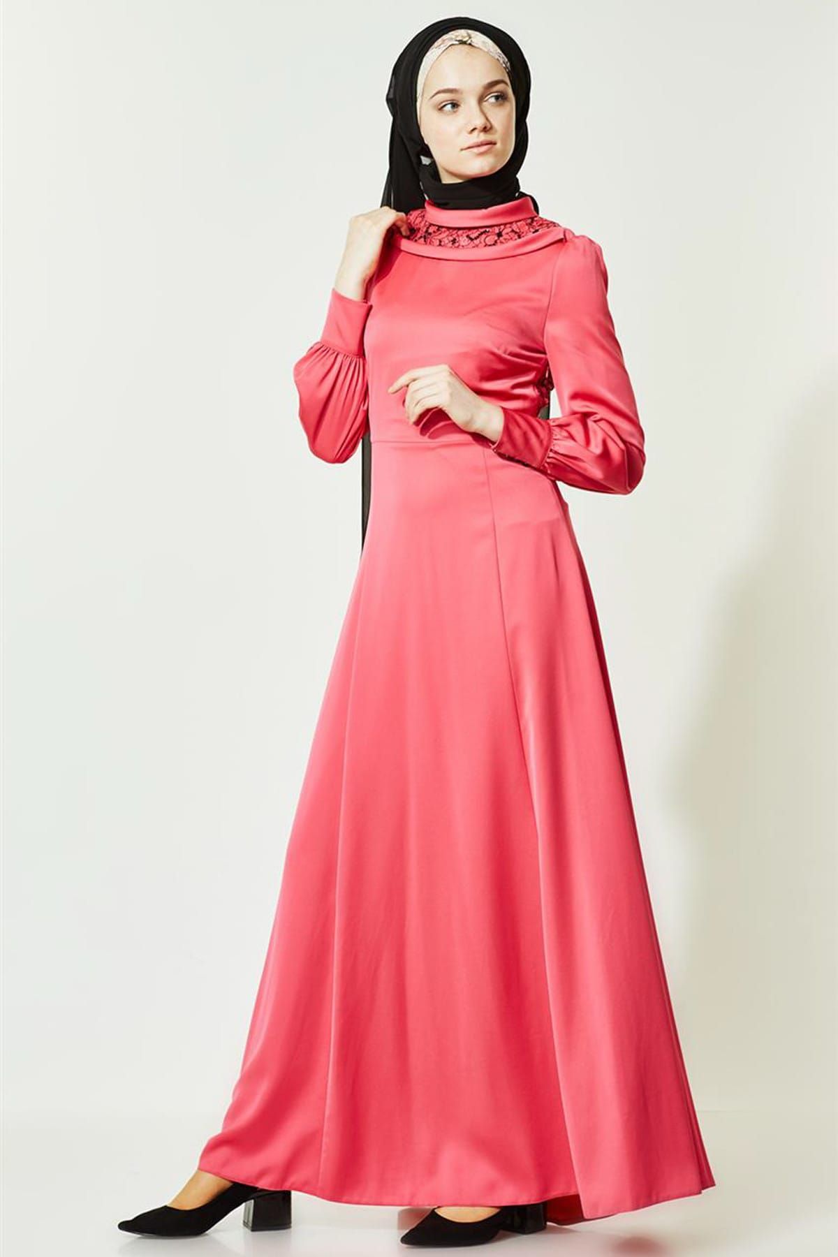 Kayra Kadın Pembe Elbise Tesettür Abiye KA-B5-23007