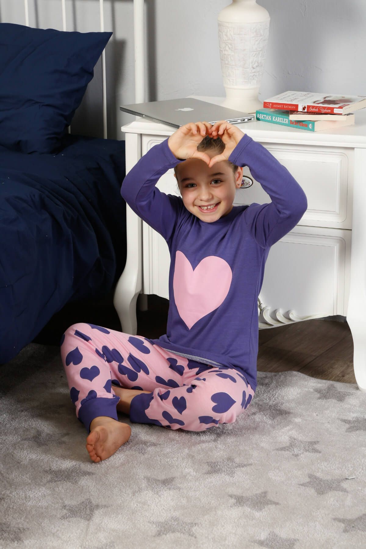 ELİTOL Kız Çocuk Mor Pamuklu Likralı Pijama Takımı