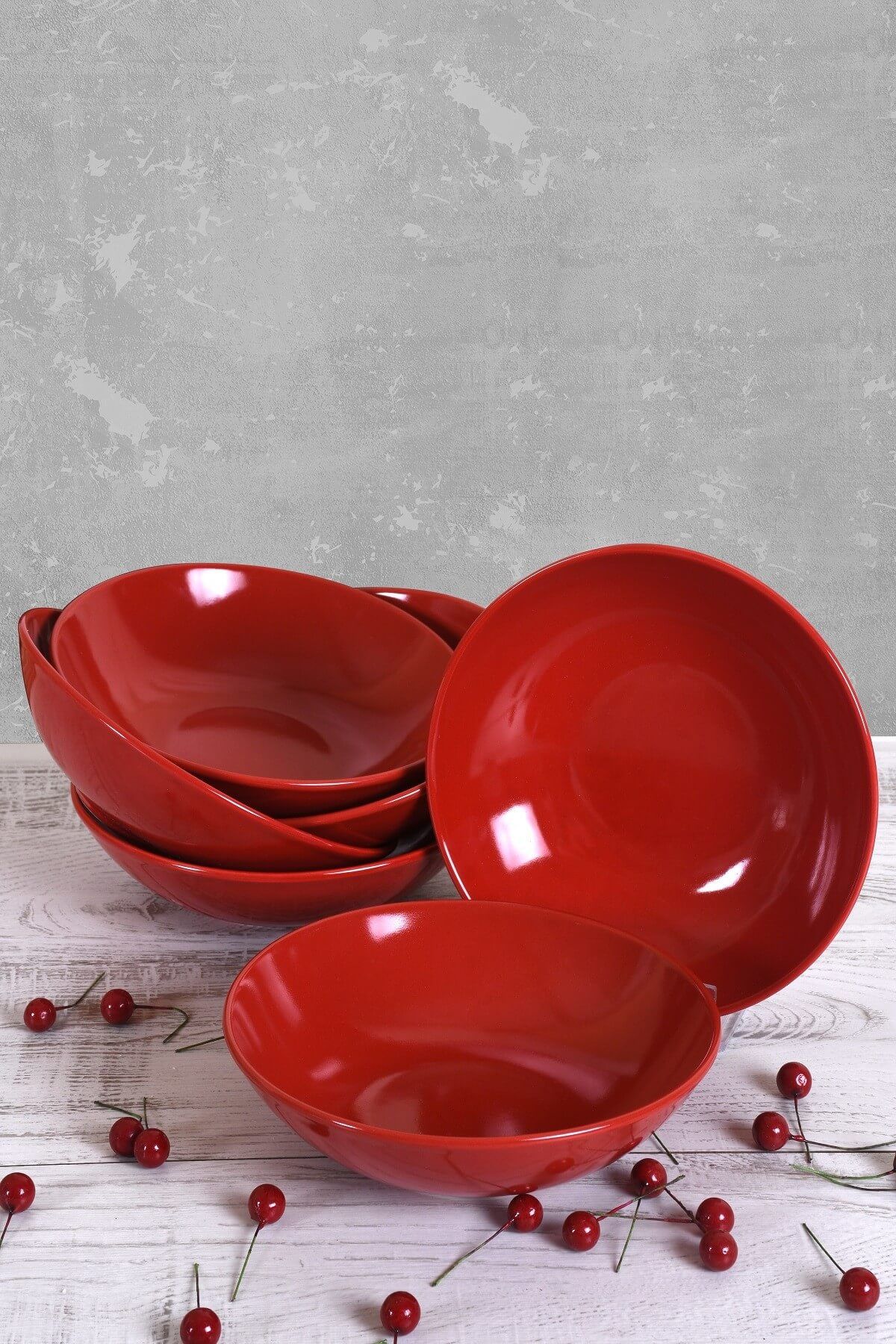 Keramika Kırmızı Alfa Yemek Tabağı 22 Cm 6 Adet