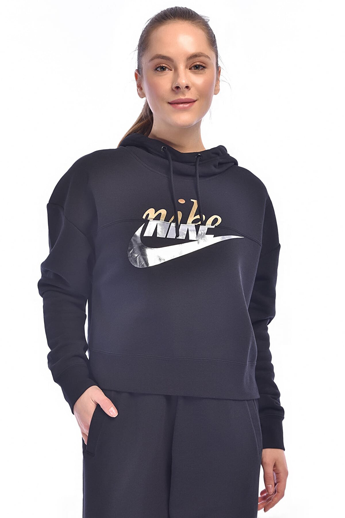 Nike Kadın Sweatshirt - W Nsw Rally Hoodie Metallic - AJ0096-010