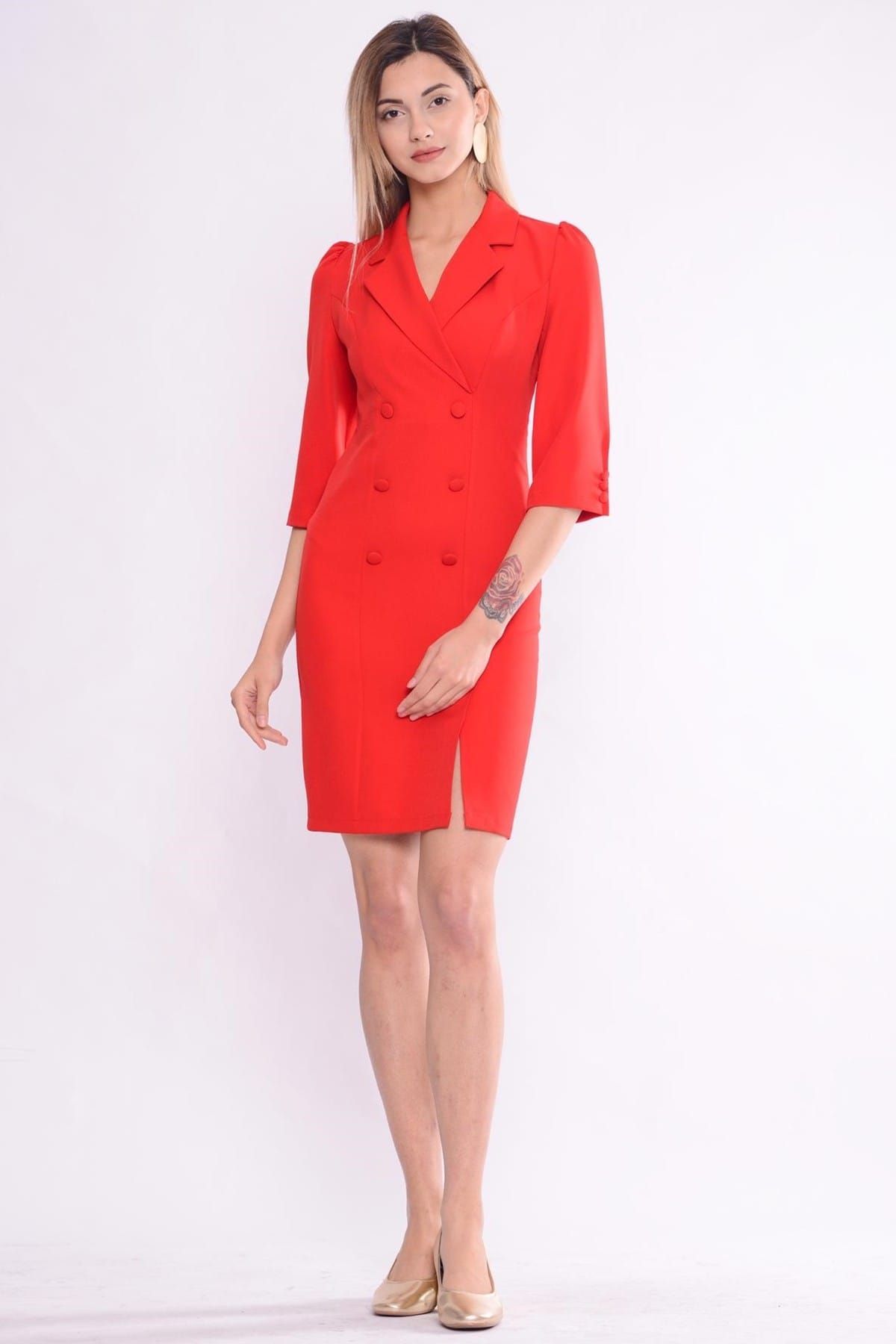 İroni Kadın Kırmızı Blazer Elbise 5154-891
