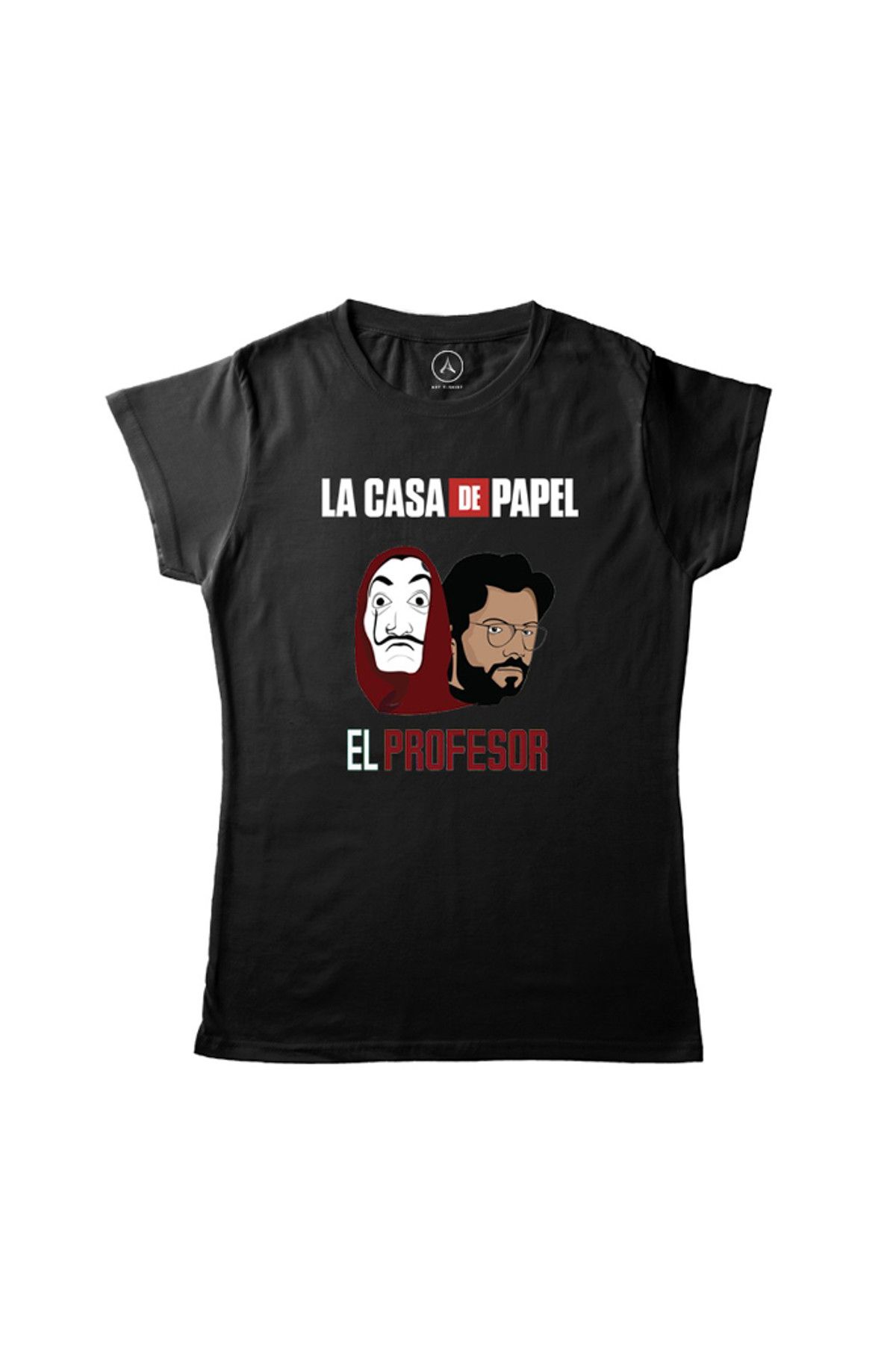 Art T-Shirt Kadın Siyah La Casa De Papel El Profesör Logo Dalı Maske T-Shirt ART00206WK