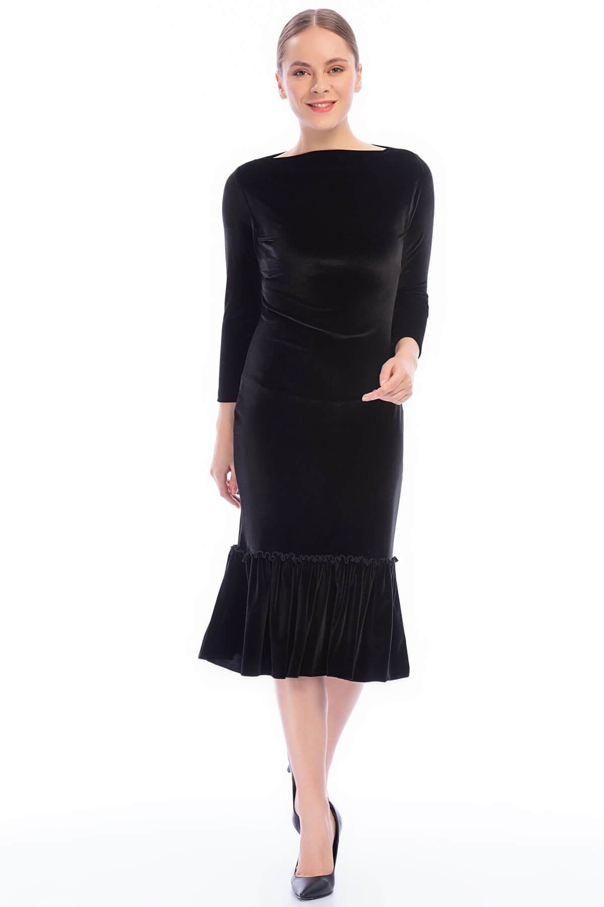 Laranor Kadın Siyah Kadife Elbise 17L5129