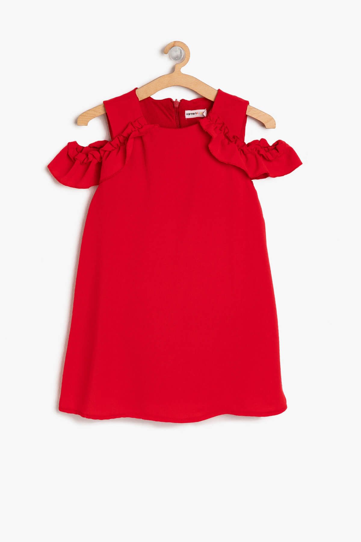 Koton Kırmızı Kız Çocuk Omuz Detaylı Elbise