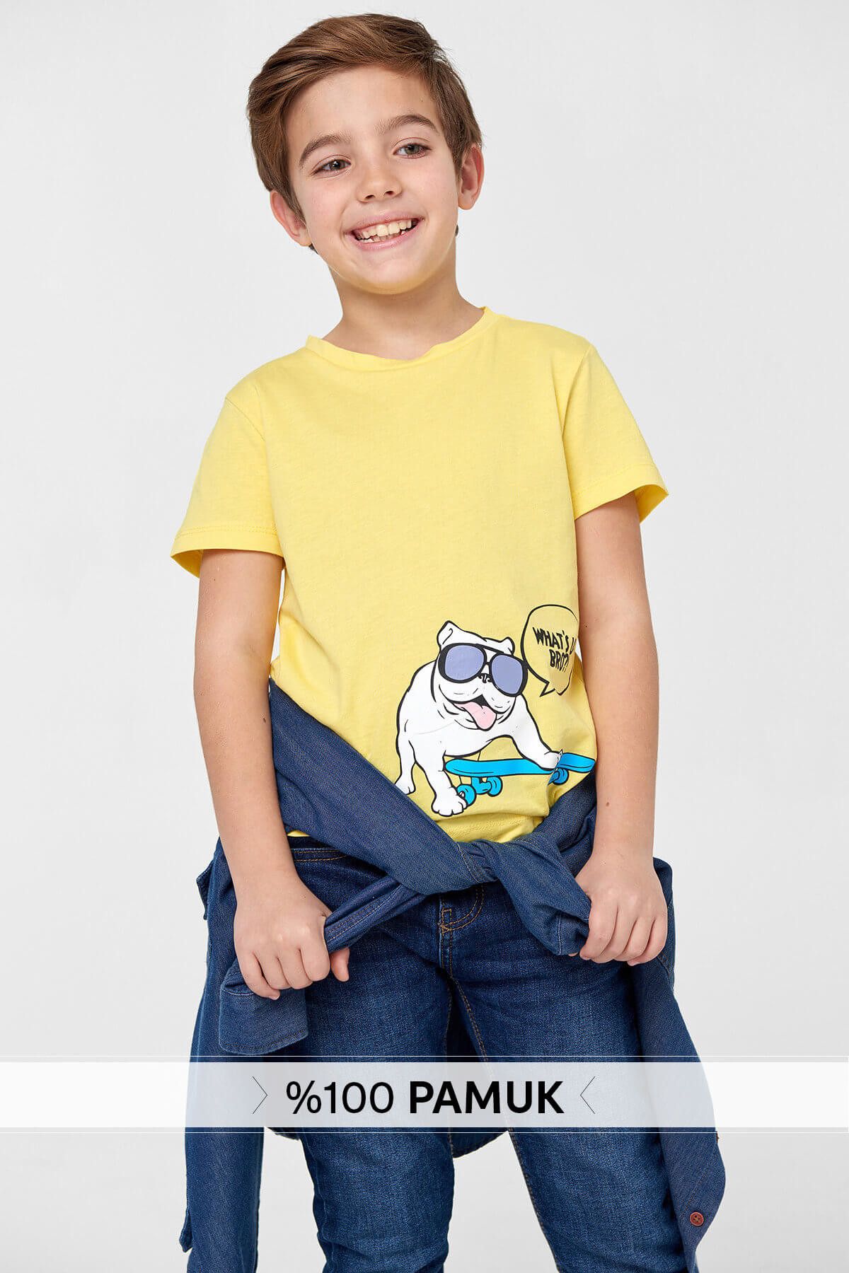 TRENDYOLKIDS Sarı Köpek Baskılı Erkek Çocuk T-shirt TKDSS18TF0059
