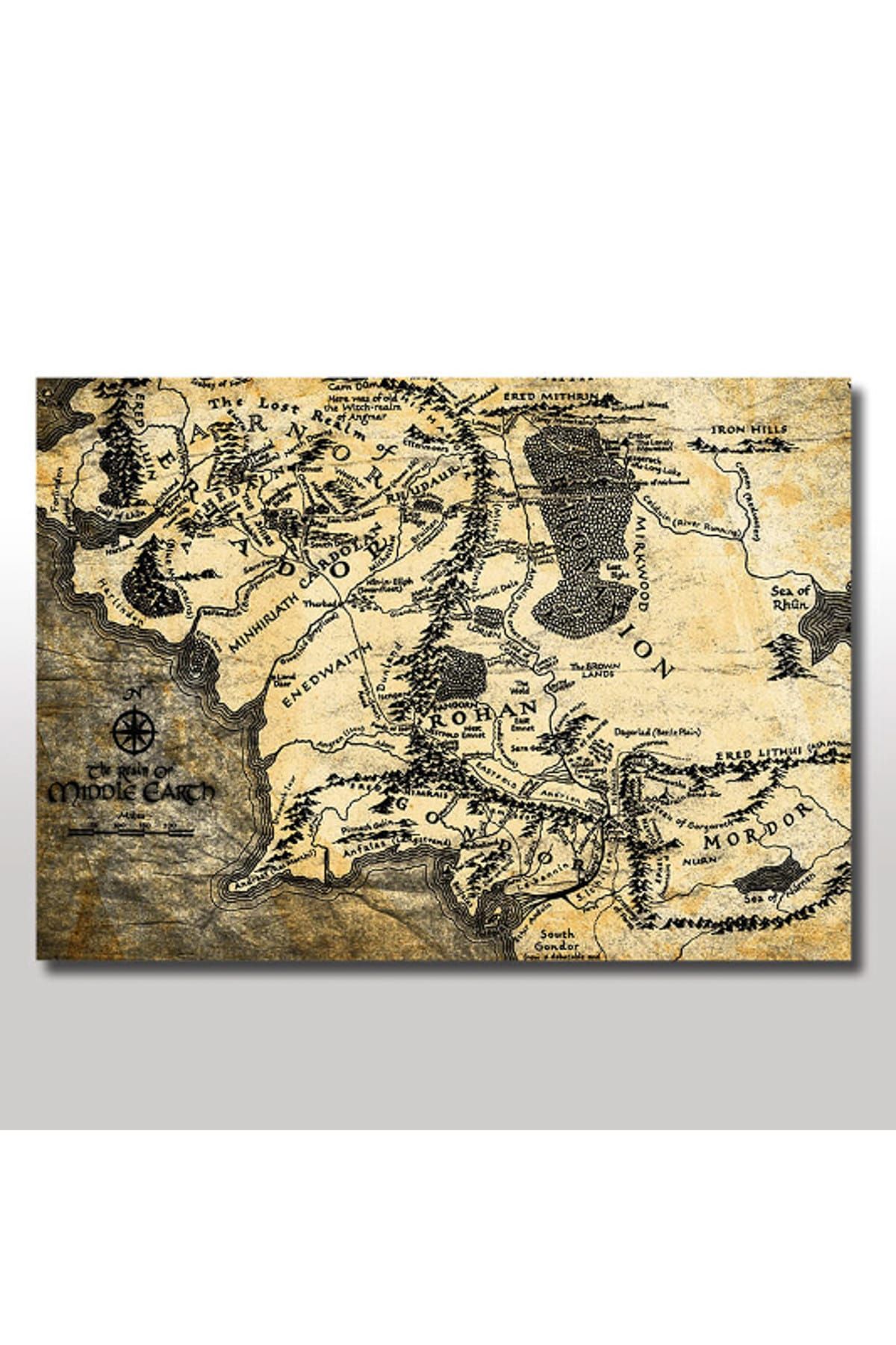 Cakatablo 50cmX70cm Ahşap Tablo Yüzüklerin Efendisi Orta Dünya Harita