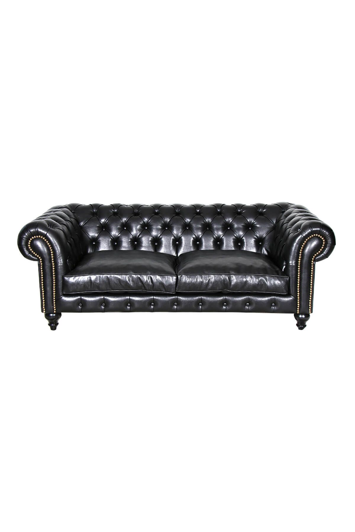 3A Mobilya Class Black Leather Chesterfield