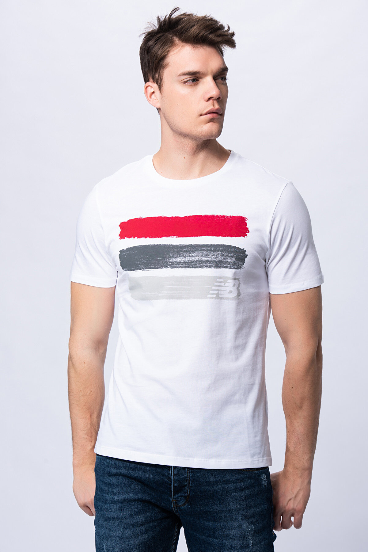 New Balance Erkek T-shirt - 3 Brush TEE - V-MTT903-WT