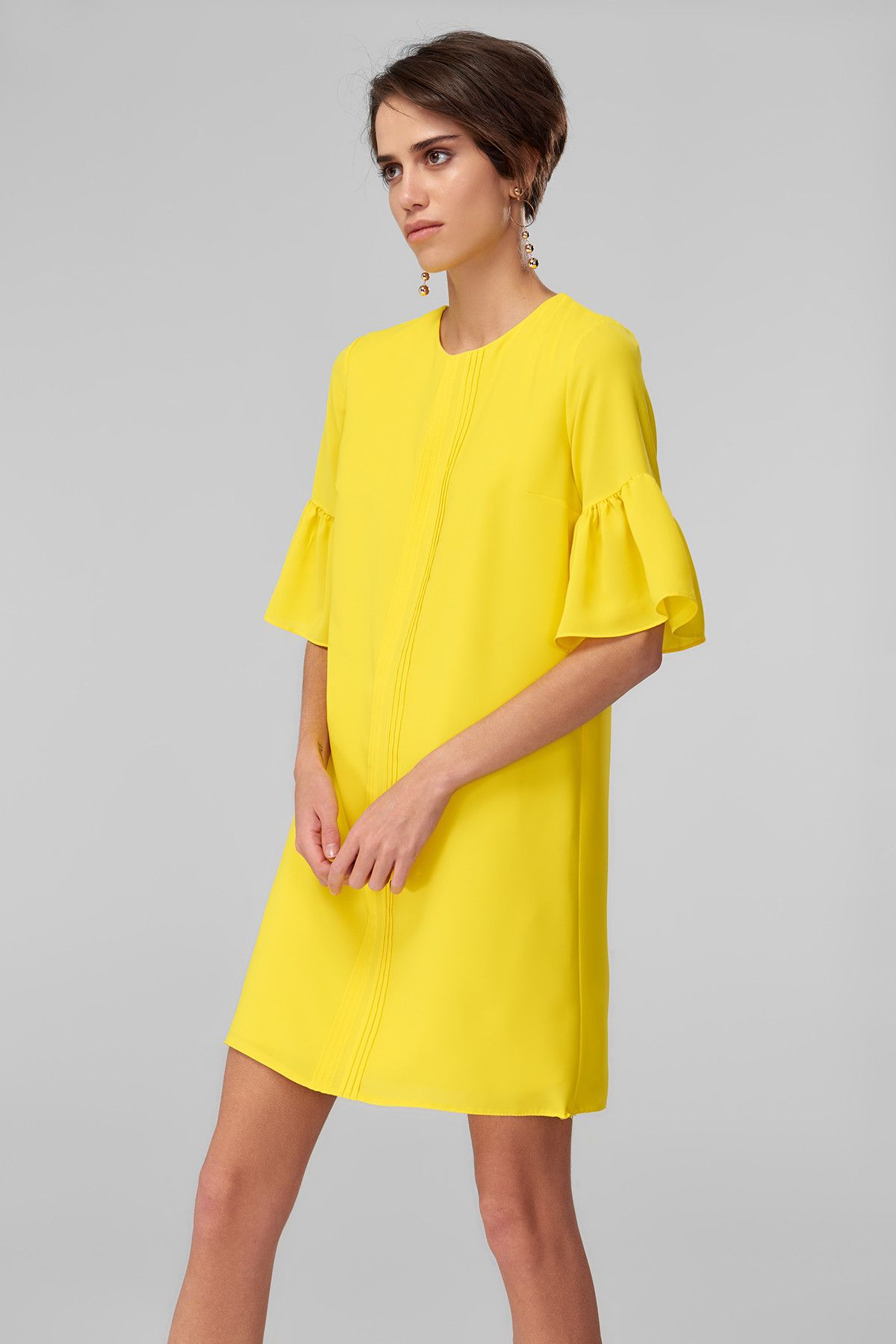TRENDYOLMİLLA Sarı Kolu Volan Detaylı Elbise TOFSS18BB0434