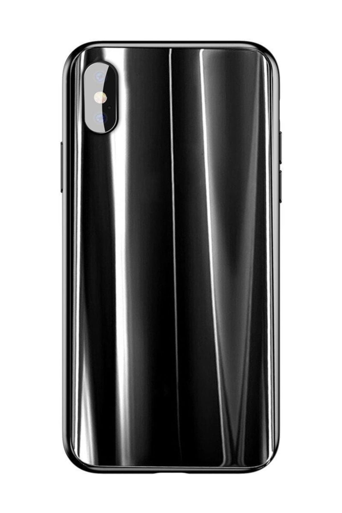 Lopard Baseus Glass Sparkling Apple iPhone X Siyah Kılıf Arka Koruyucu Kapak