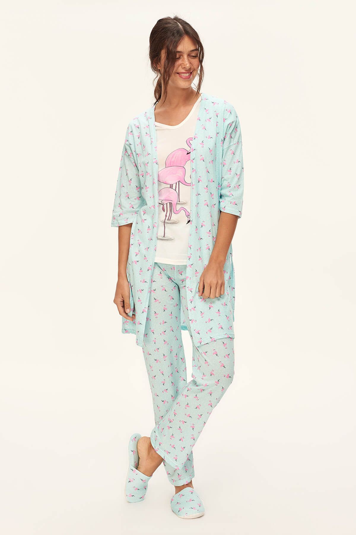 TRENDYOLMİLLA Çok Renkli Flamingolu Üçlü Pijama Takımı THMSS18YN0202