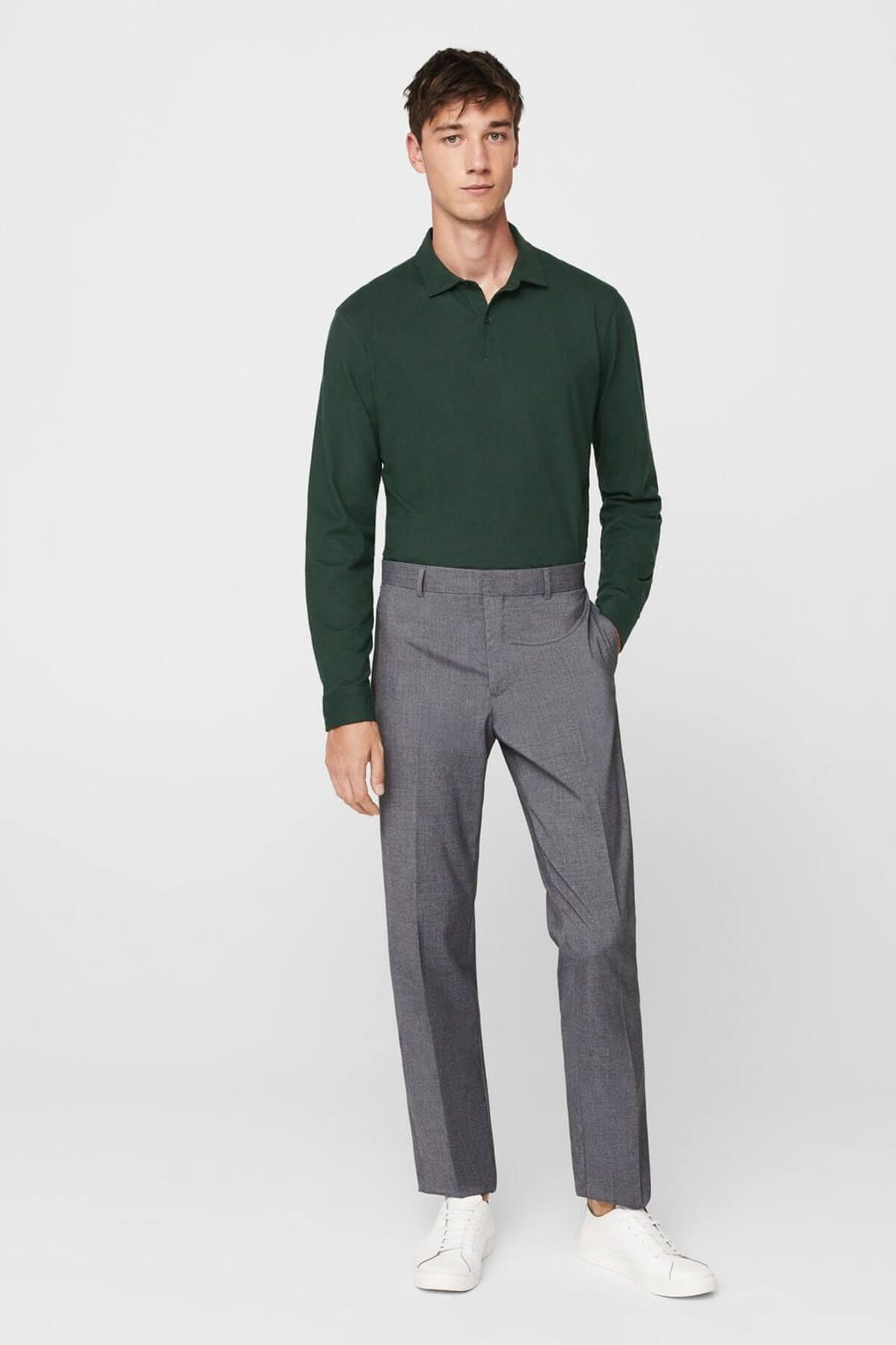 MANGO Man Erkek Yeşil Pamuklu Basic Polo Tişört 13083655