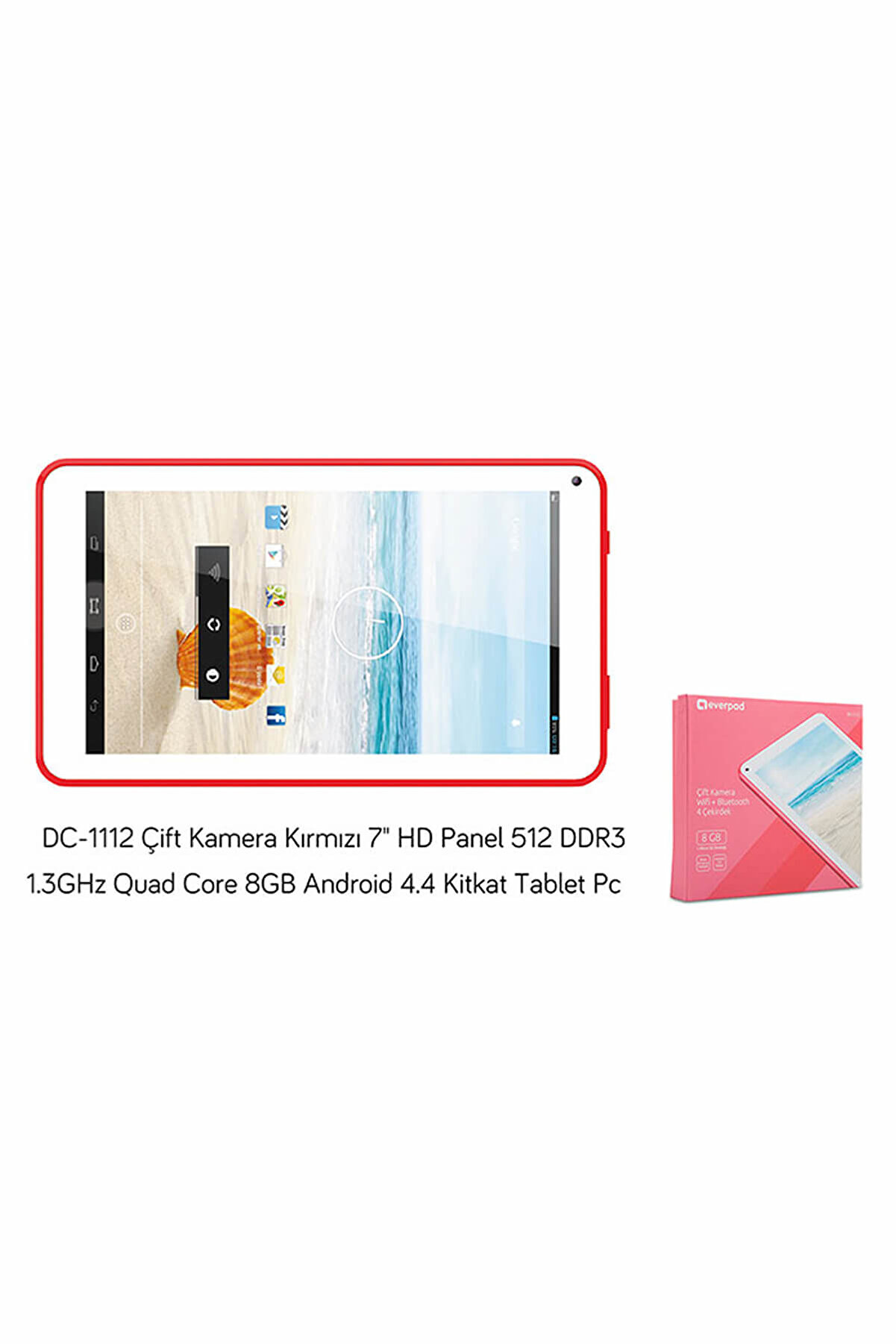 Everest 7" Tablet  Çift Kamera Kırmızı 7 HD Panel 512 DDR3 1.3GHz Quad Core 8GB Android 4.4 Kitkat Tablet Pc