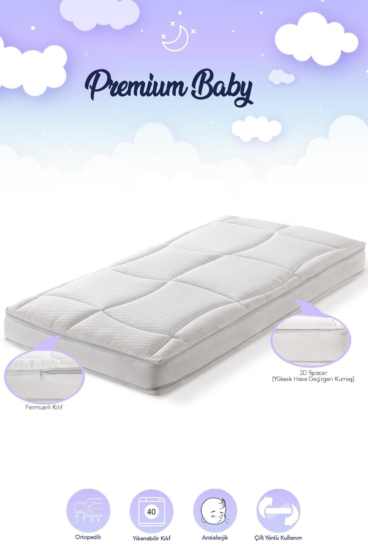 Mavi Ay Yatak Hediyeli! - Premium Baby Yatak - 60x120 Cm Bebek Yatağı - Yıkanabilir Kılıflı - Ortopedik