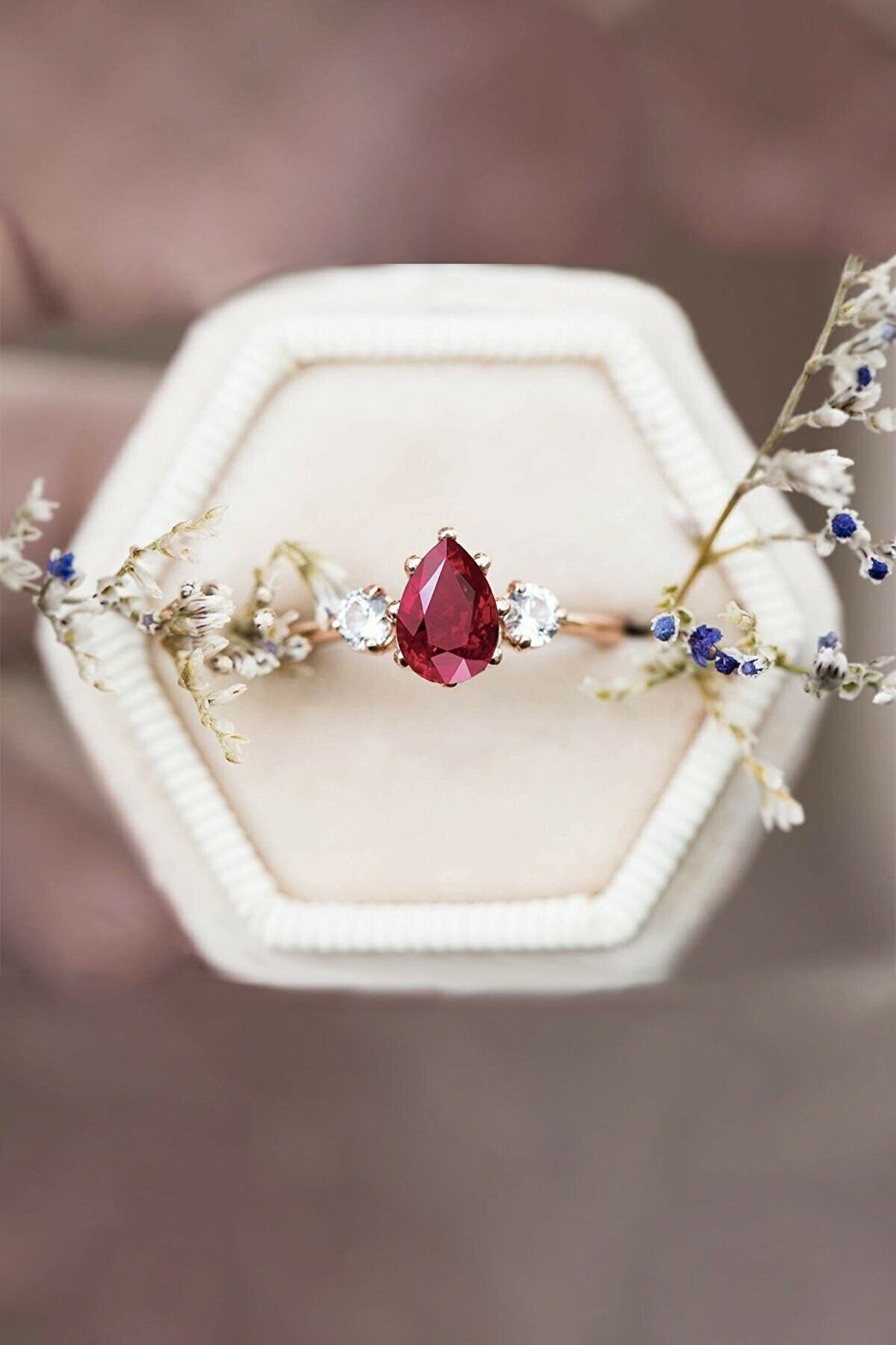 Eva Jewelry Mistik Topaz Ruby Taşlı Ayarlanabilir 14 K Rose Gold Kaplama Kadın Yüzük
