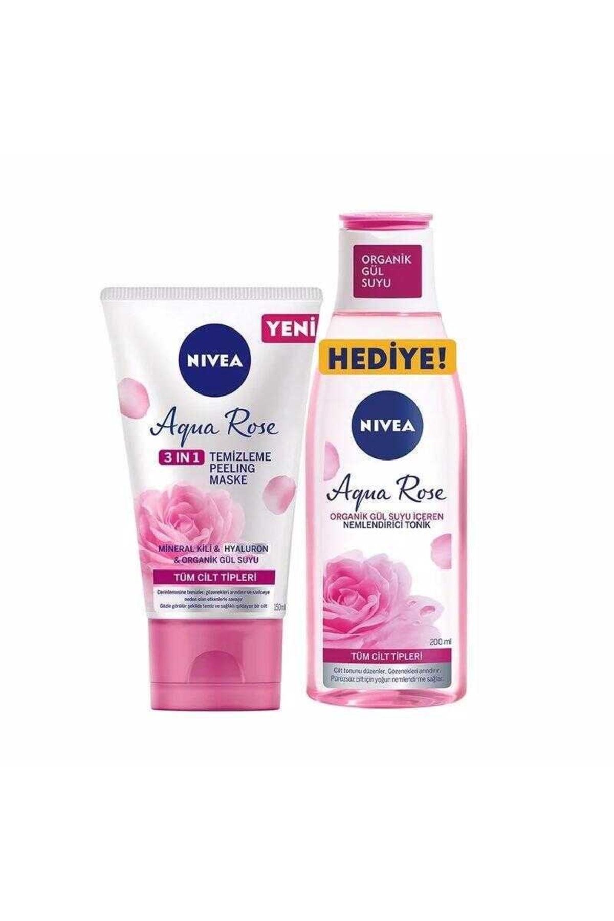 NIVEA Aqua Rose 3'ü 1 Arada Peeling Maske 150ml + Aquarose Gülsuyu Nemlendirici Tonik 200ml