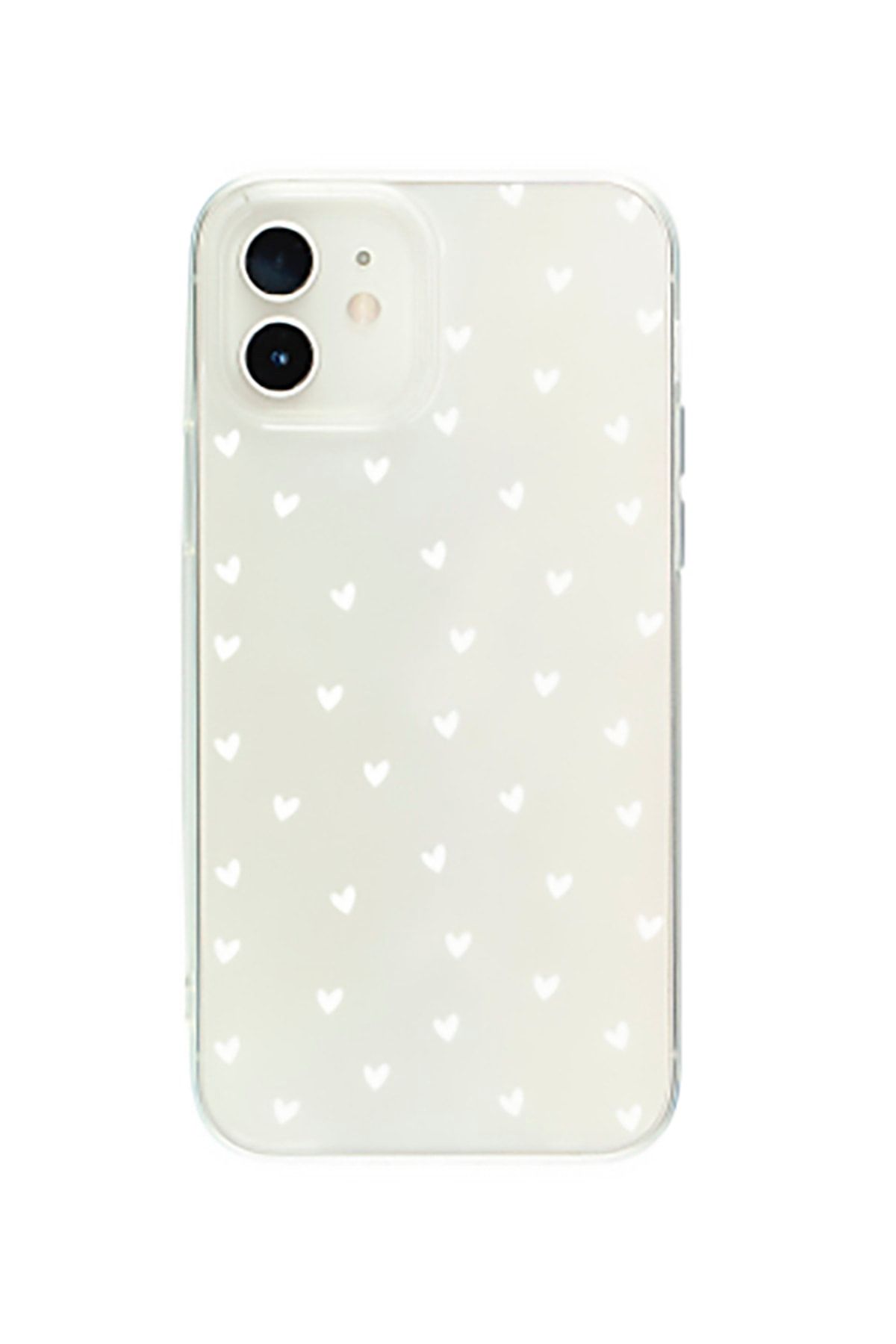 butikcase Iphone 12 Minik Kalpler Beyaz Desenli Şeffaf Telefon Kılıfı