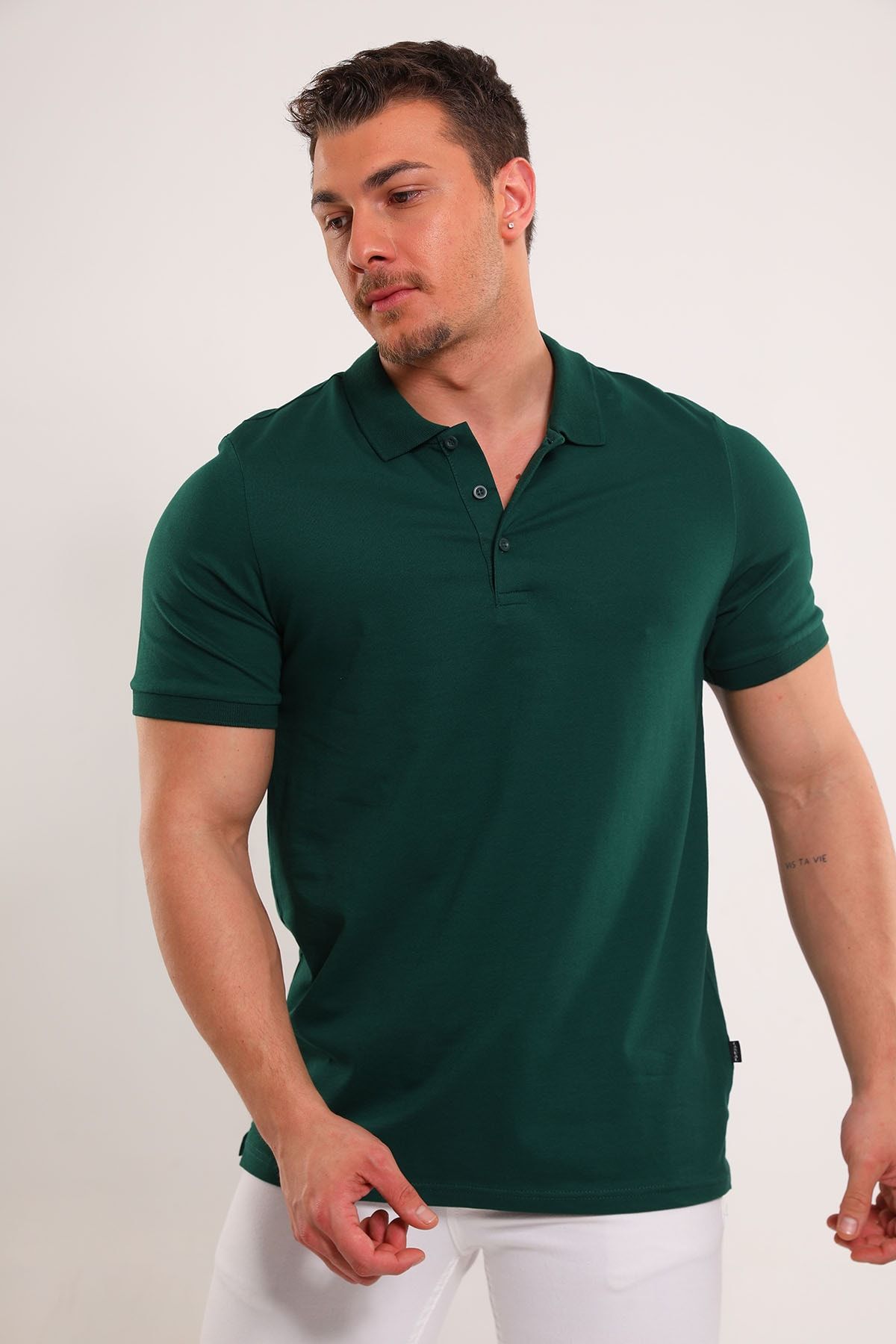 Julude Yeşil Erkek Polo Yaka Likralı T-shirt