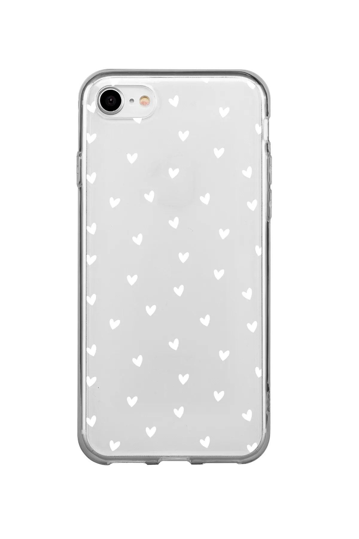 butikcase Iphone Se Minik Kalpler Beyaz Desenli Şeffaf Telefon Kılıfı