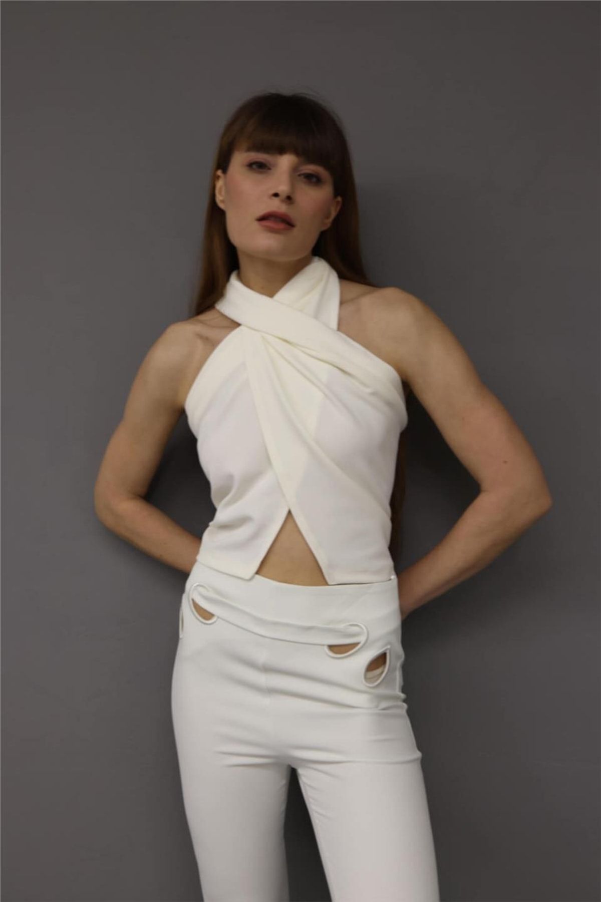 Lefon Kadın Wrap Arround Bluz Beyaz