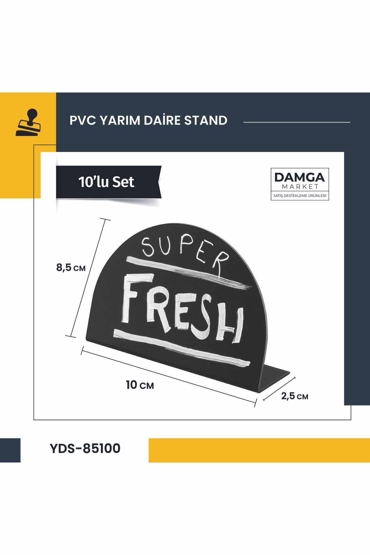 DamgaMarket Pvc Mini Yarım Daire Tasarımlı Stand 8,5x10 Cm , Pastane,fırın,büfe,parti Masa Stand, Yazması Kolay