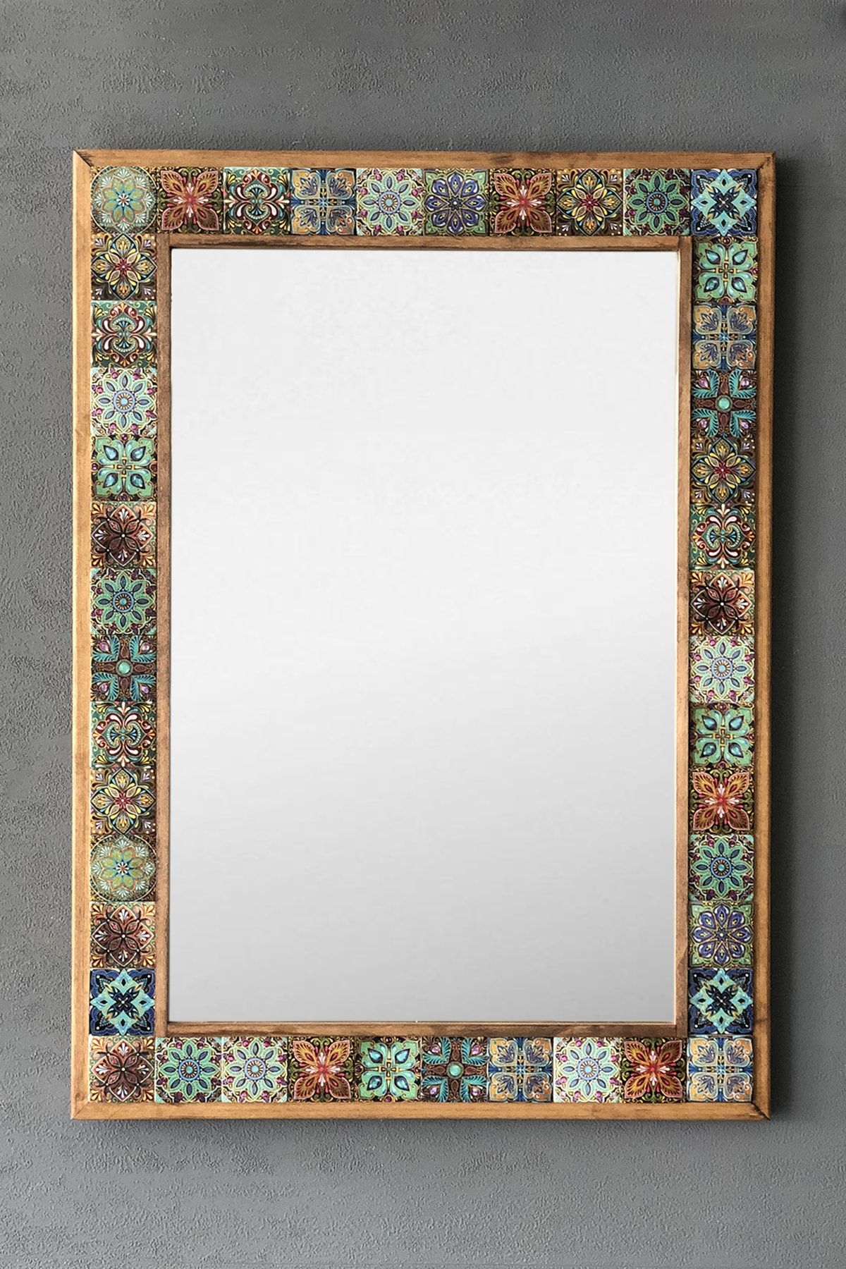 Oscar Stone Decor Masif Çerçeveli Mozaik Taş Ayna 53 Cm X 73 Cm Tile Mozaik Seramik Desenli