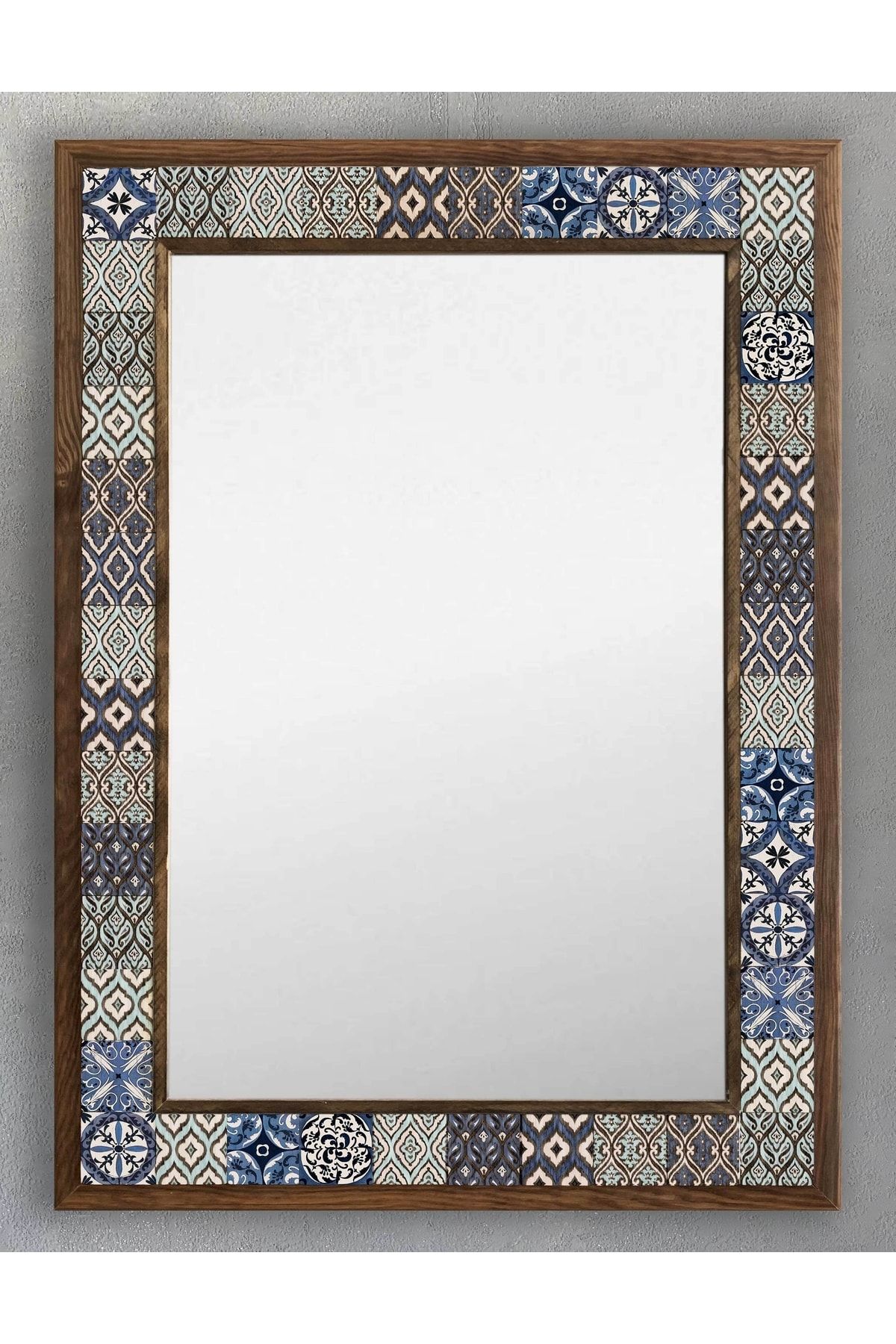 Oscar Stone Decor Ahşap Çerçeveli Mozaik (mermer) Ayna 53x73 Cm Seramik-blue Mind-mavi-etnik Pattern