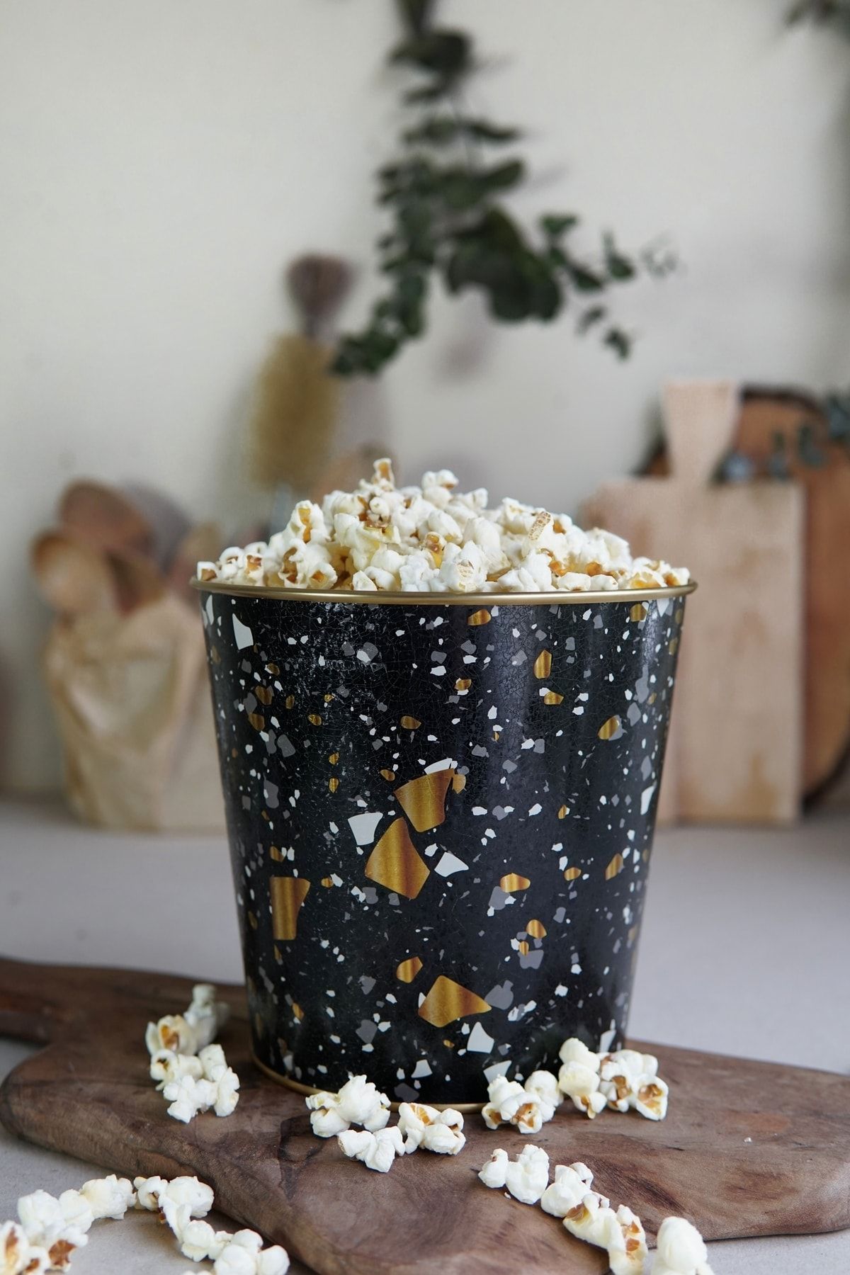Evle Metal Popcorn Kutusu - Patlamış Mısır Kovası 13.5 Cm, Terrazo Er149-1h